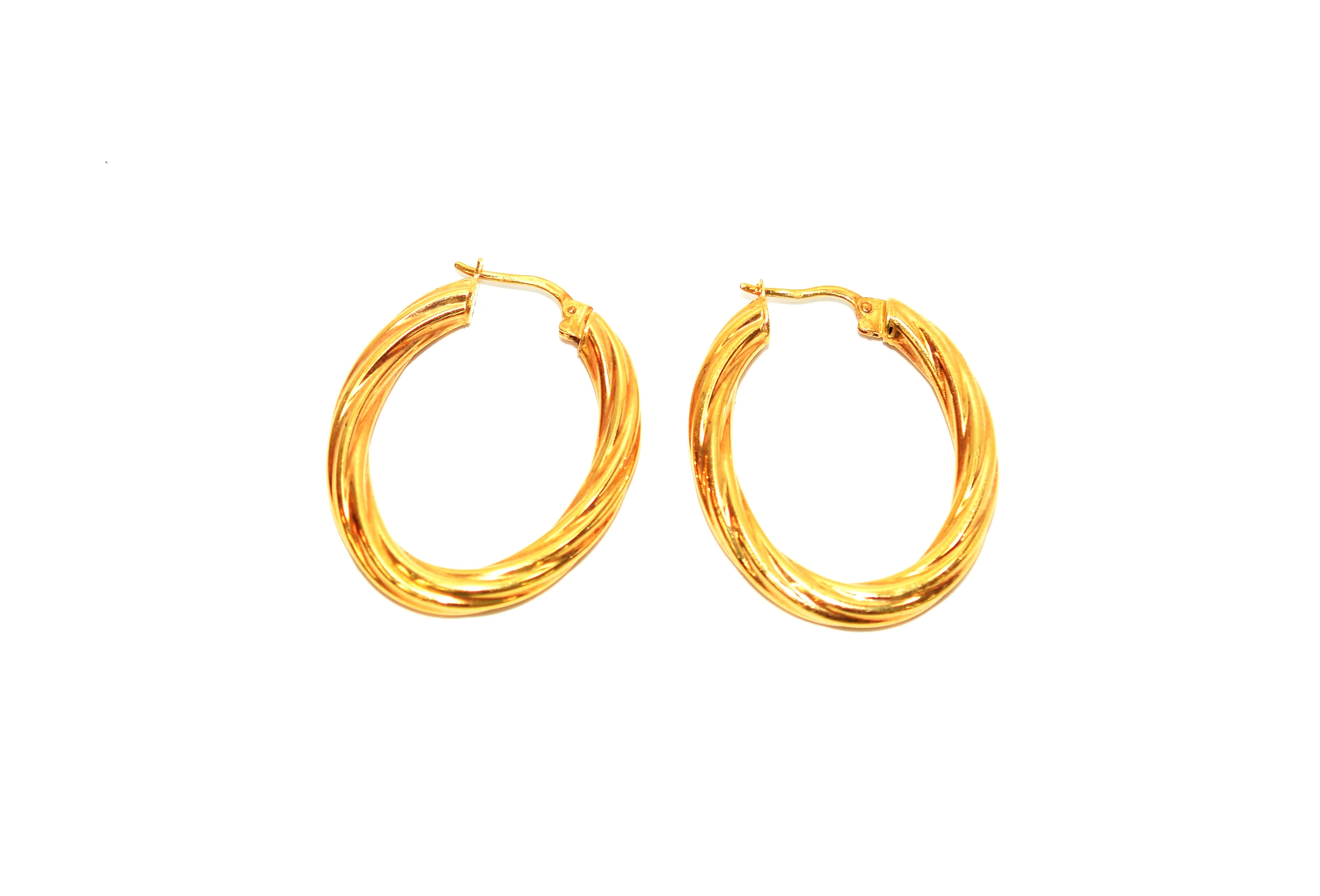14K Solid Gold 4mm Hoop Earrings Gold Hoops Gold Earrings Chunky Hoops Elongated Hoops Statement Earrings Vintage Earrings Estate Jewellery