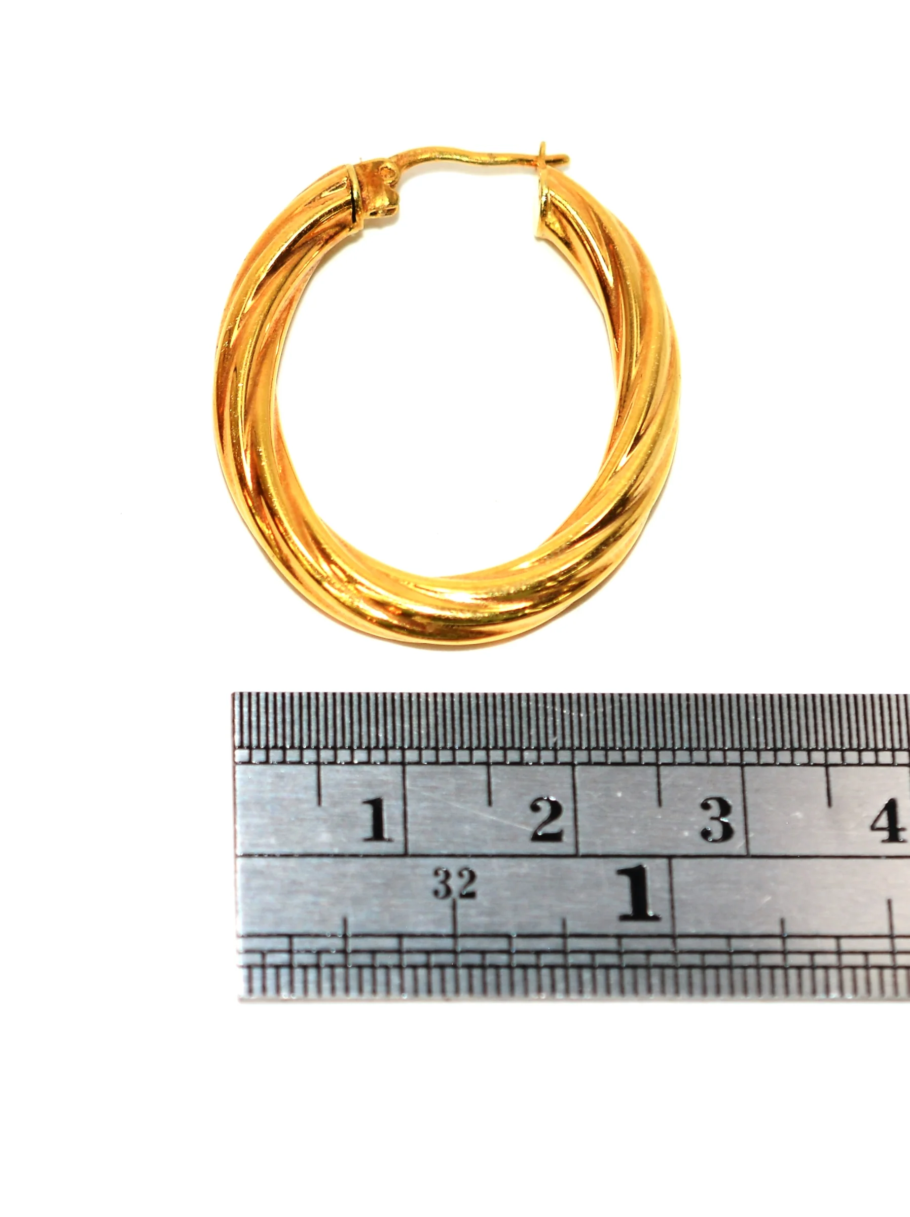 14K Solid Gold 4mm Hoop Earrings Gold Hoops Gold Earrings Chunky Hoops Elongated Hoops Statement Earrings Vintage Earrings Estate Jewellery - Image 5