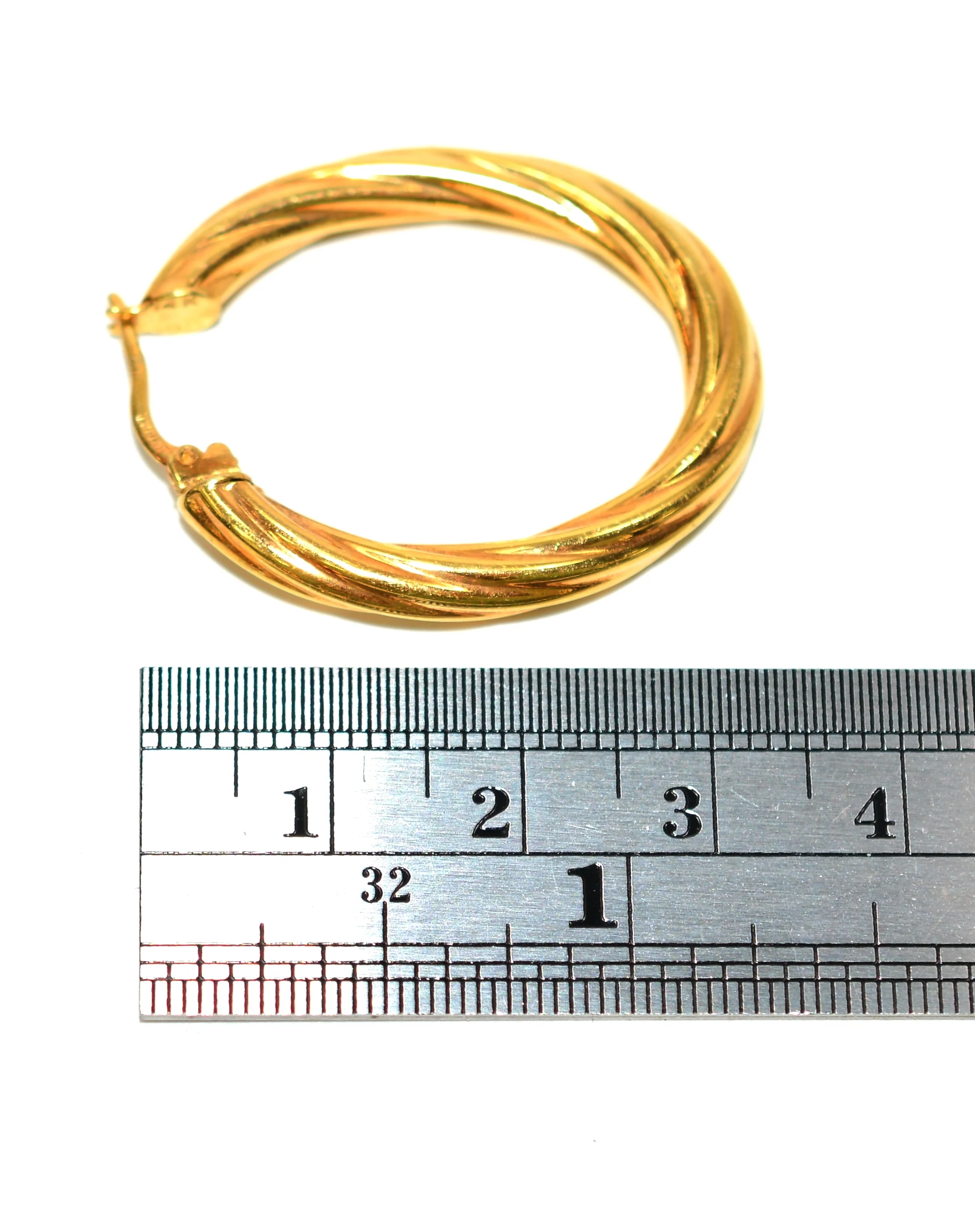 14K Solid Gold 4mm Hoop Earrings Gold Hoops Gold Earrings Chunky Hoops Elongated Hoops Statement Earrings Vintage Earrings Estate Jewellery - Image 6