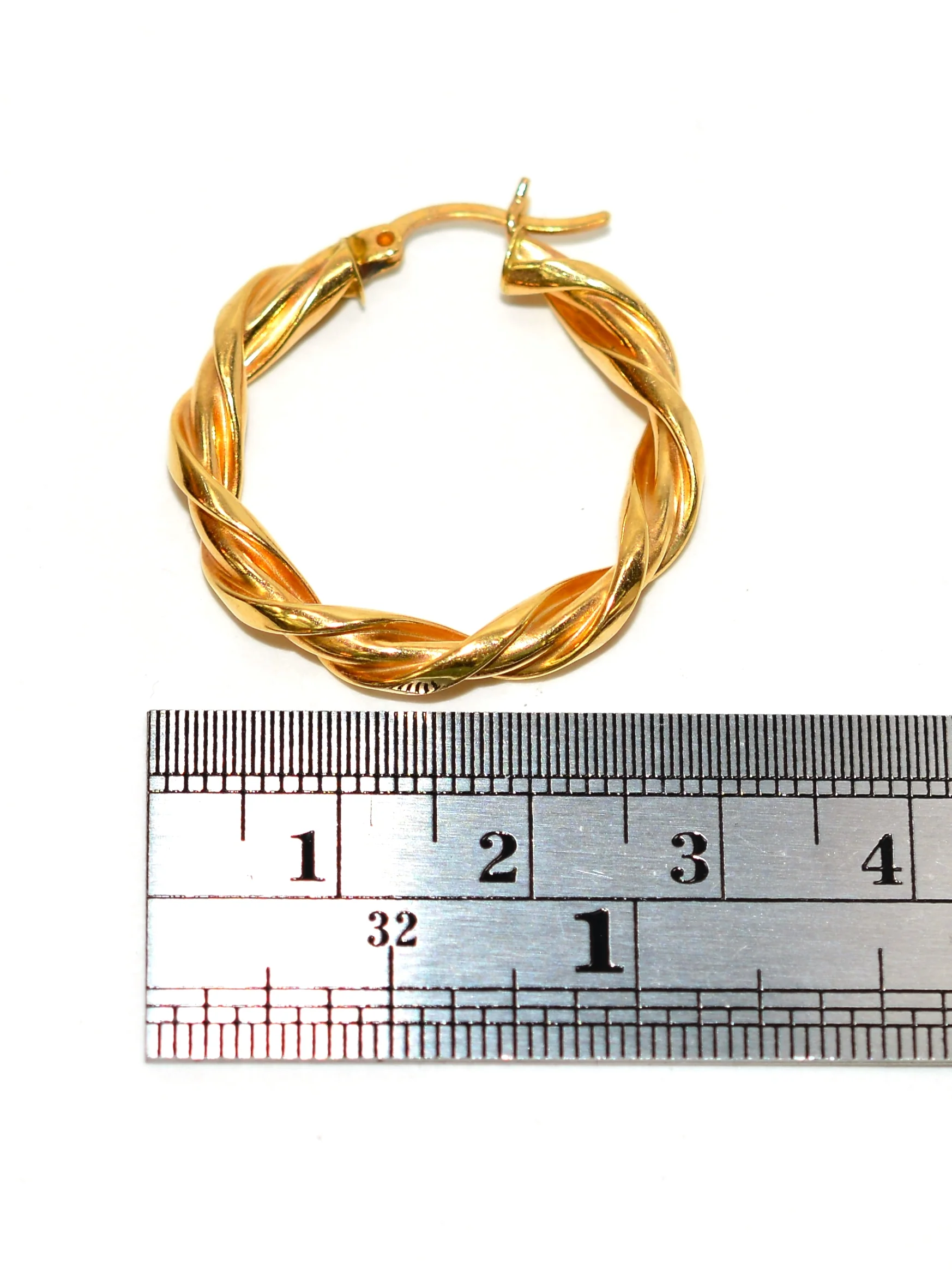 14K Solid Gold 4.25mm Hoop Earrings Gold Hoops Gold Earrings Chunky Hoops Twist Hoops Statement Earrings Vintage Earrings Estate Jewellery - Image 6