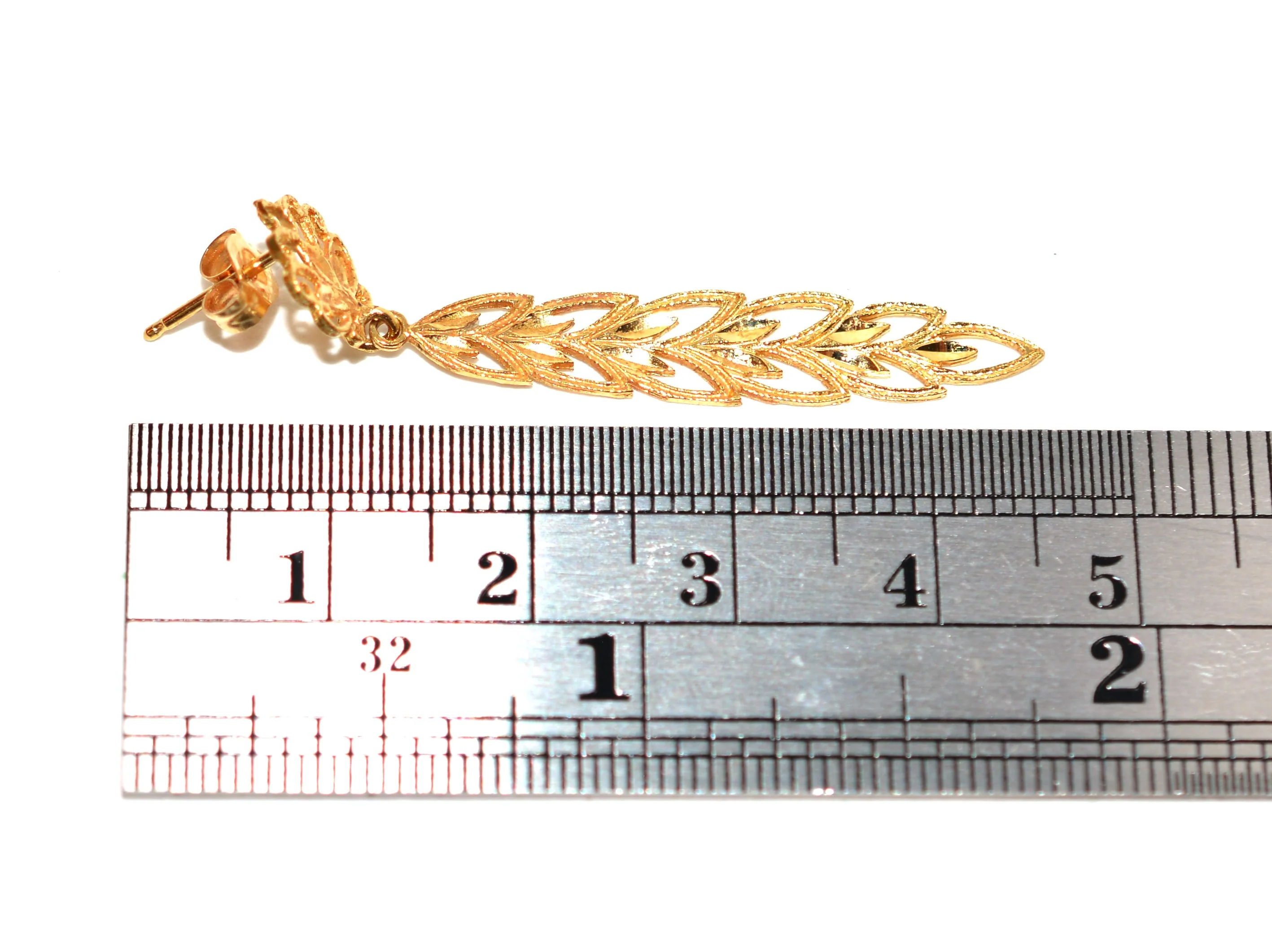 14K Solid Gold Earrings Feather Earrings Drop Earrings Dangle Earrings Vintage Earrings Fine Earrings Estate Jewelry Fine Estate Jewellery - Image 8