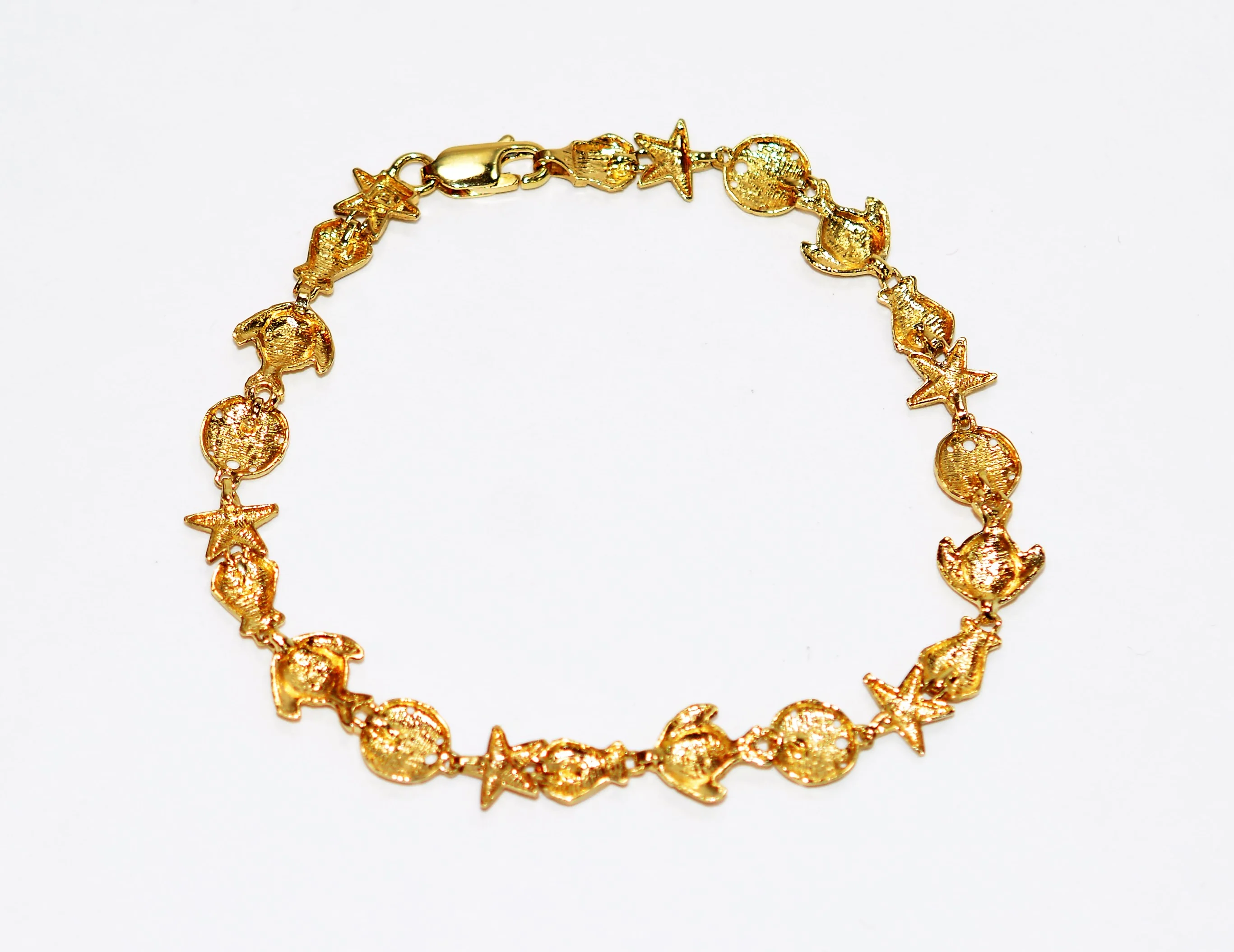 14K Solid Gold Bracelet Beach Bracelet Nautical Bracelet Fish Bracelet Seashell Bracelet Coastal Estate Jewelry Vintage Jewelry Jewellery - Image 3