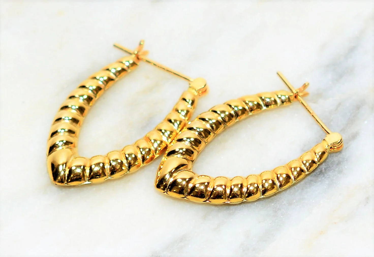 14K Solid Gold 18.50mm Hoop Earrings Gold Earrings Gold Hoops Elongated Hoops Fine Jewelry Vintage Earrings Door Knocker Hoops Estate Jewellery Fine Statement - Image 6