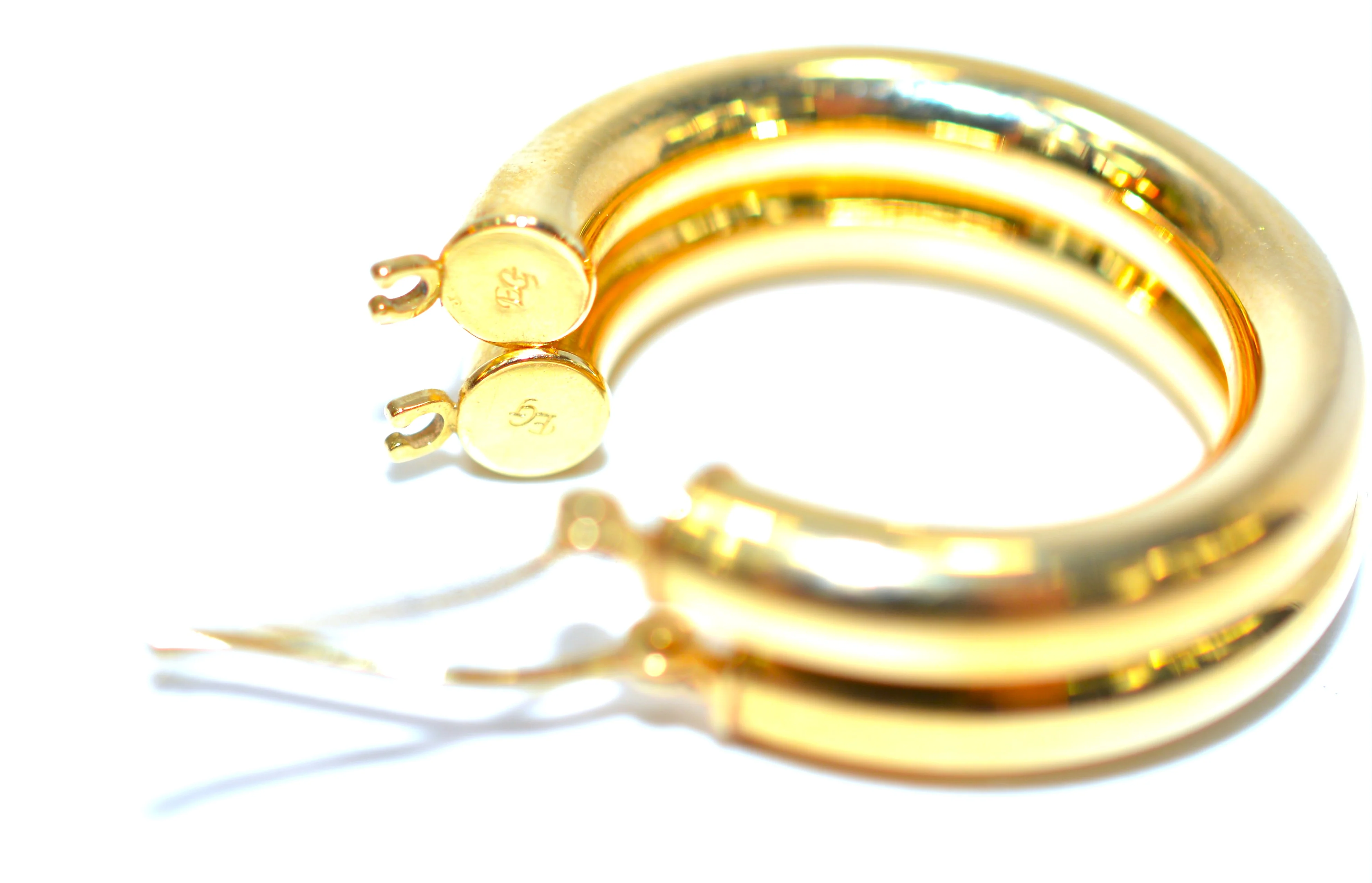 14K Solid Gold 24mm Hoop Earrings Gold Hoops Gold Earrings Shiny Hoops Polished Hoops Statement Earrings Vintage Earrings Estate Jewellery - Image 3