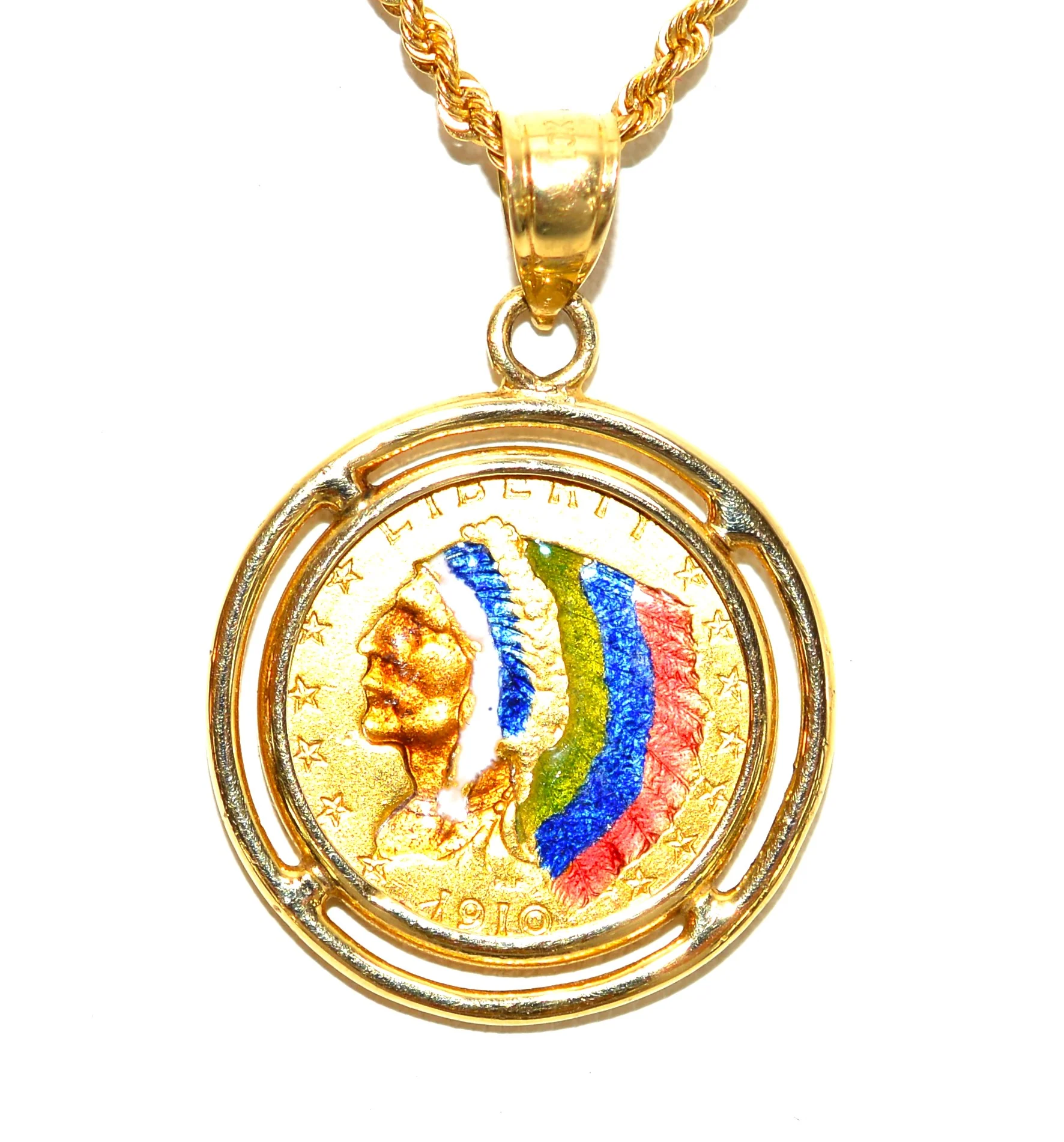 2.5 Dollar Indian Head Gold Quarter Eagle Coin Necklace 14K Solid Gold Necklace Enamel Coin Pendant Ingot Bullion Necklace Estate Vintage - Image 2
