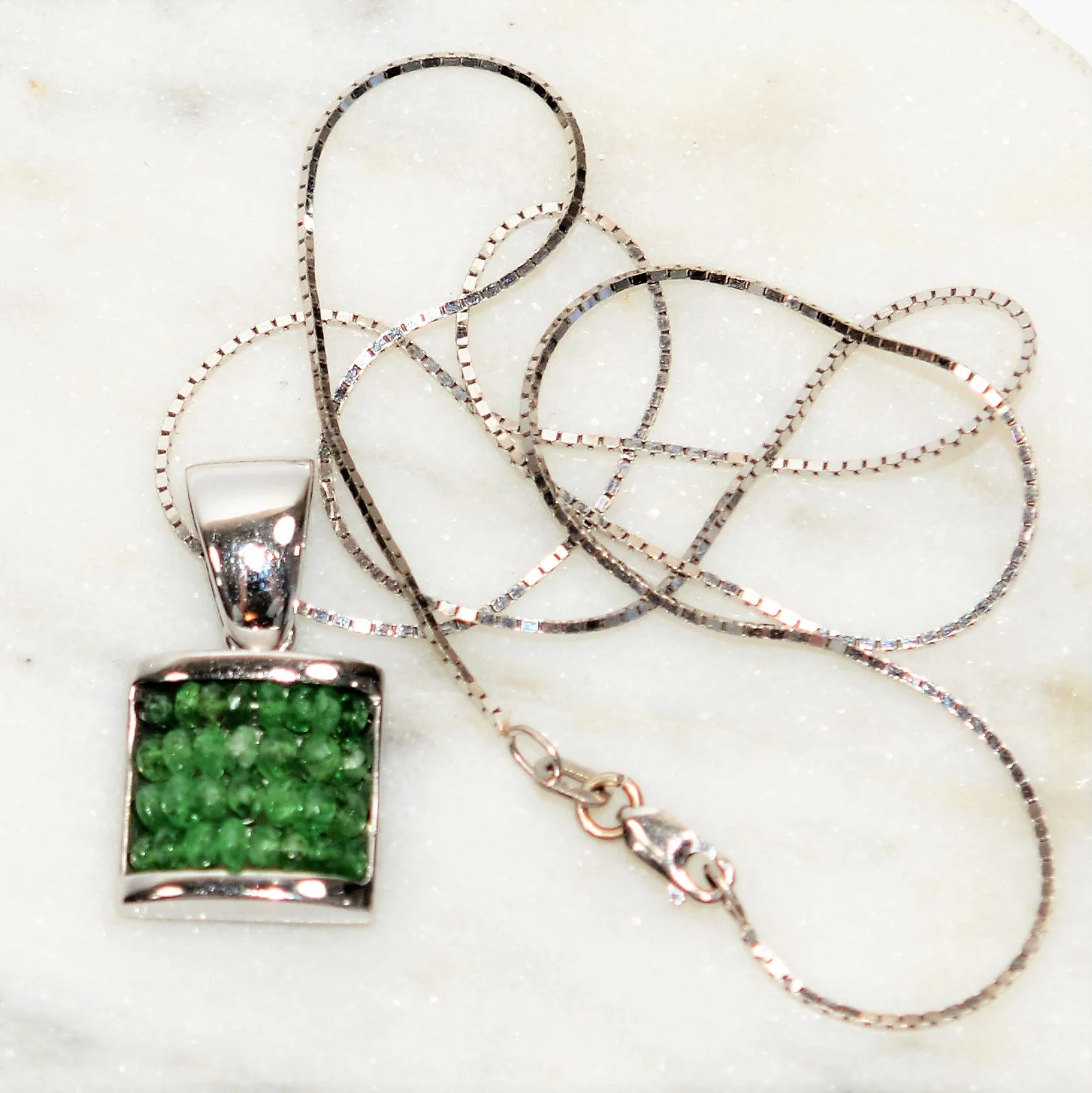Natural Colombian Emerald Necklace 14K Solid White Gold 1.50tcw Fine Necklace May Birthstone Necklace Cluster Pendant Womens Necklace Estate - Image 5