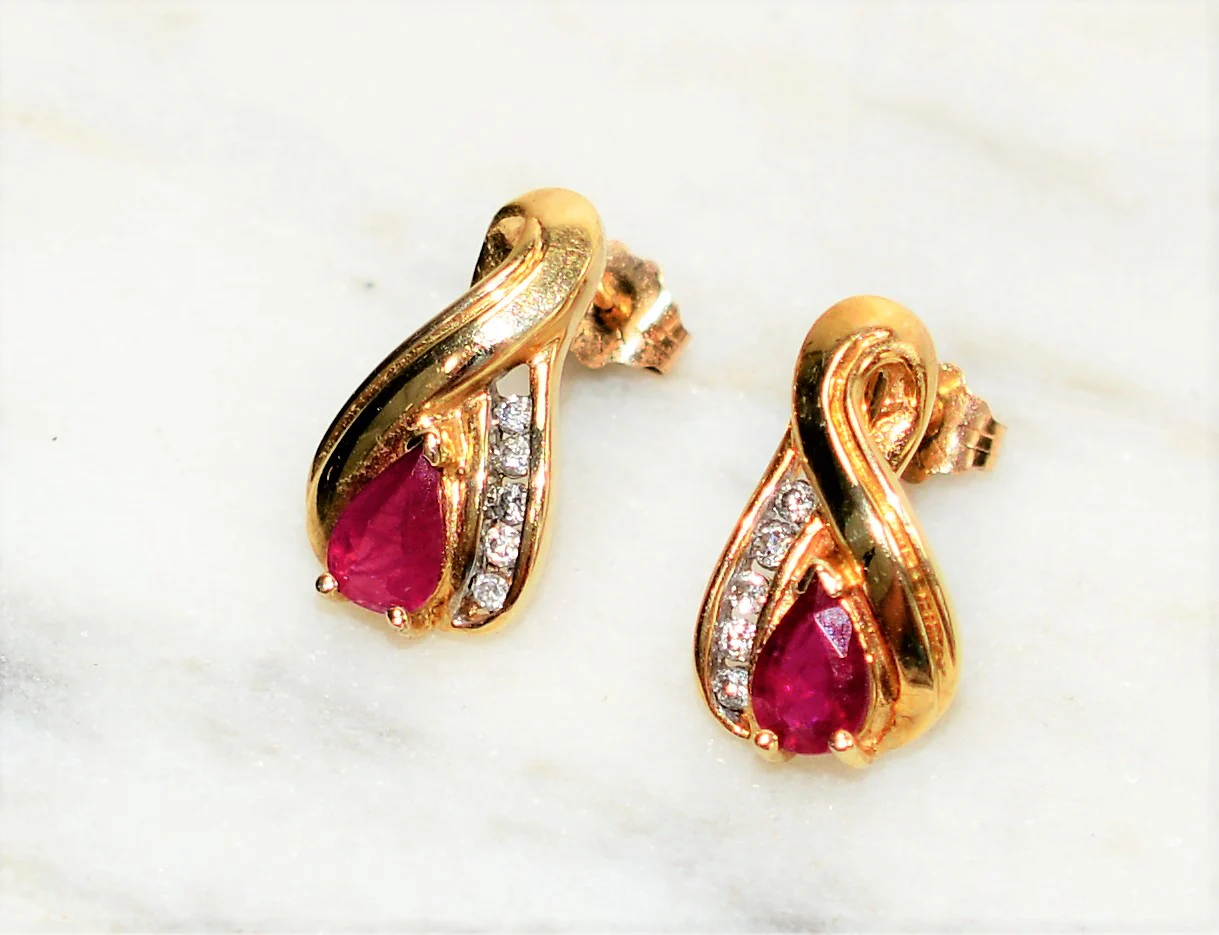 Natural Burmese Ruby & Diamond Earrings 10K Solid Gold .86tcw Ruby Earrings Red Earrings Stud Earrings Statement Earrings Women's Earrings - Image 6