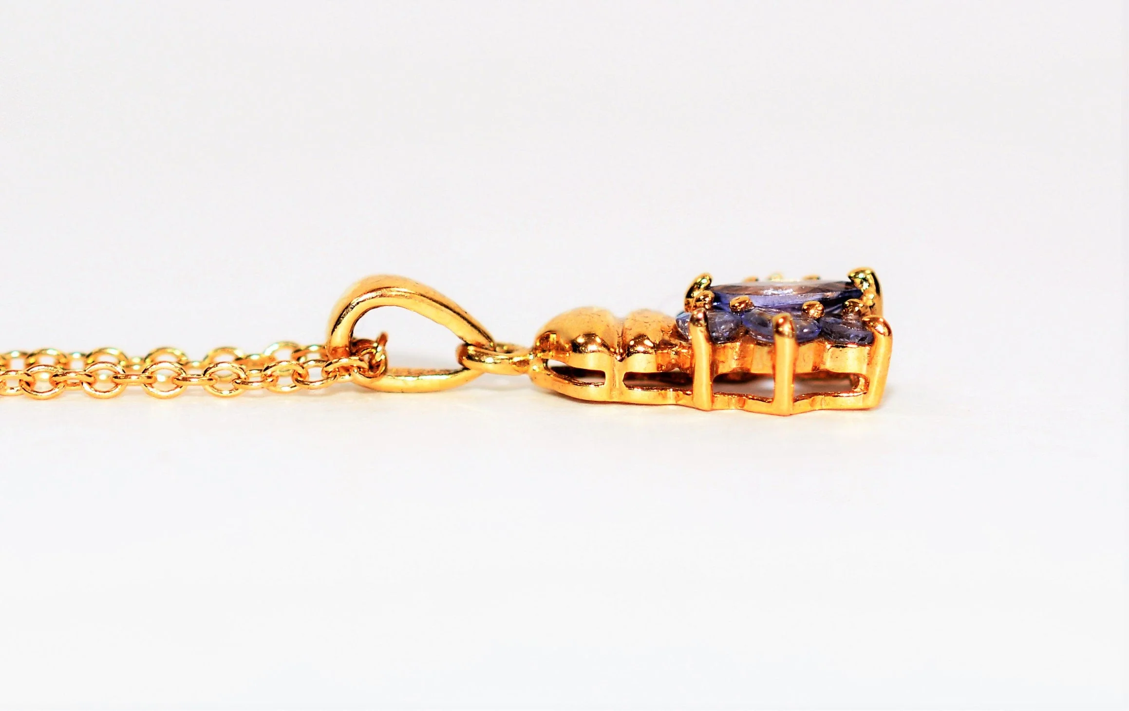 Natural Tanzanite Necklace 14K Solid Gold .59tcw Pendant Necklace Gemstone Cluster Necklace Statement Necklace Birthstone Necklace Estate - Image 4