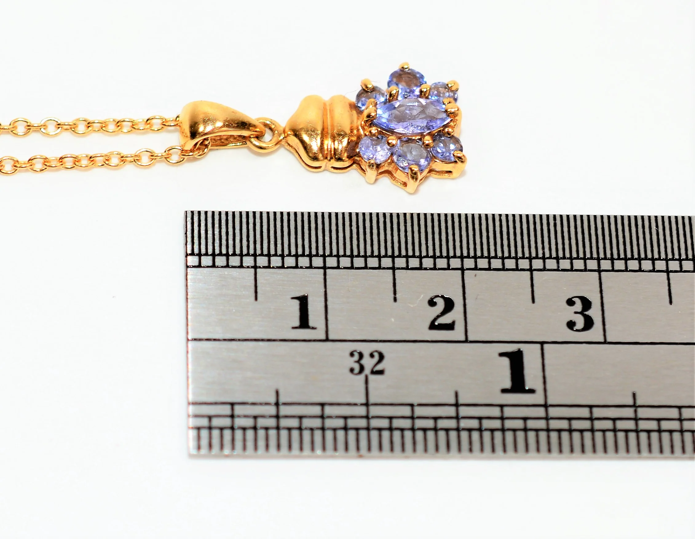 Natural Tanzanite Necklace 14K Solid Gold .59tcw Pendant Necklace Gemstone Cluster Necklace Statement Necklace Birthstone Necklace Estate - Image 7