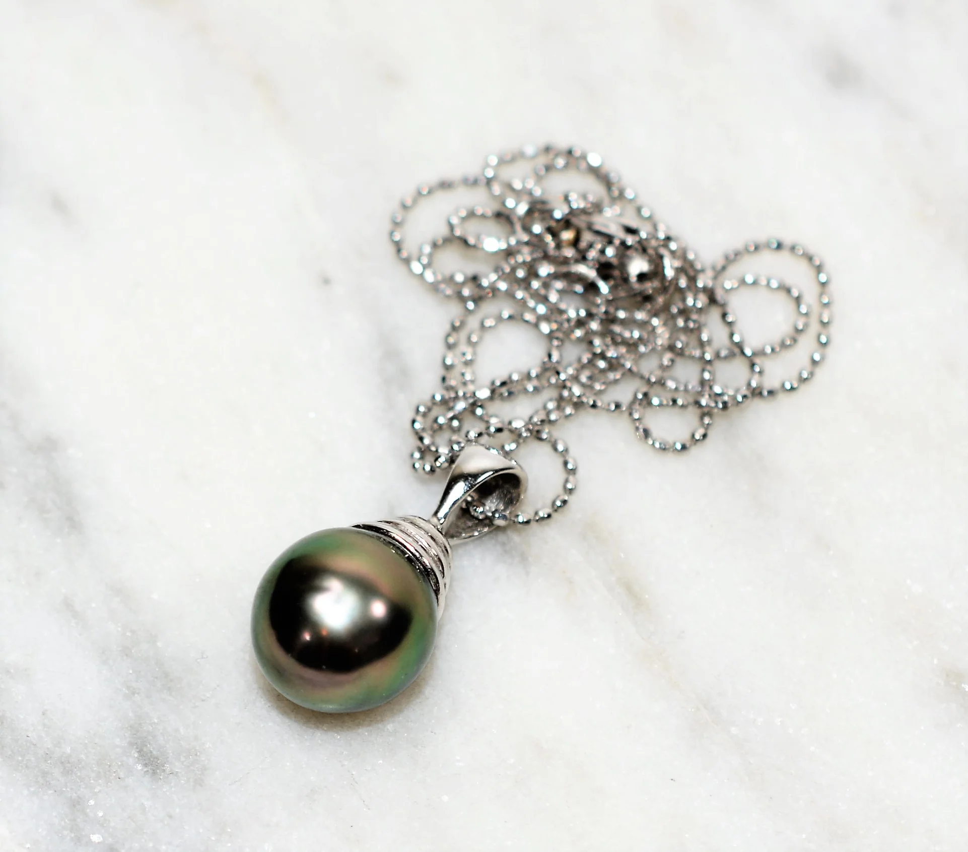 Natural Black Tahitian Pearl Necklace 14K Solid White Gold Necklace 9mm Black Pearl Pendant Necklace Womens Necklace Vintage Necklace Estate - Image 10
