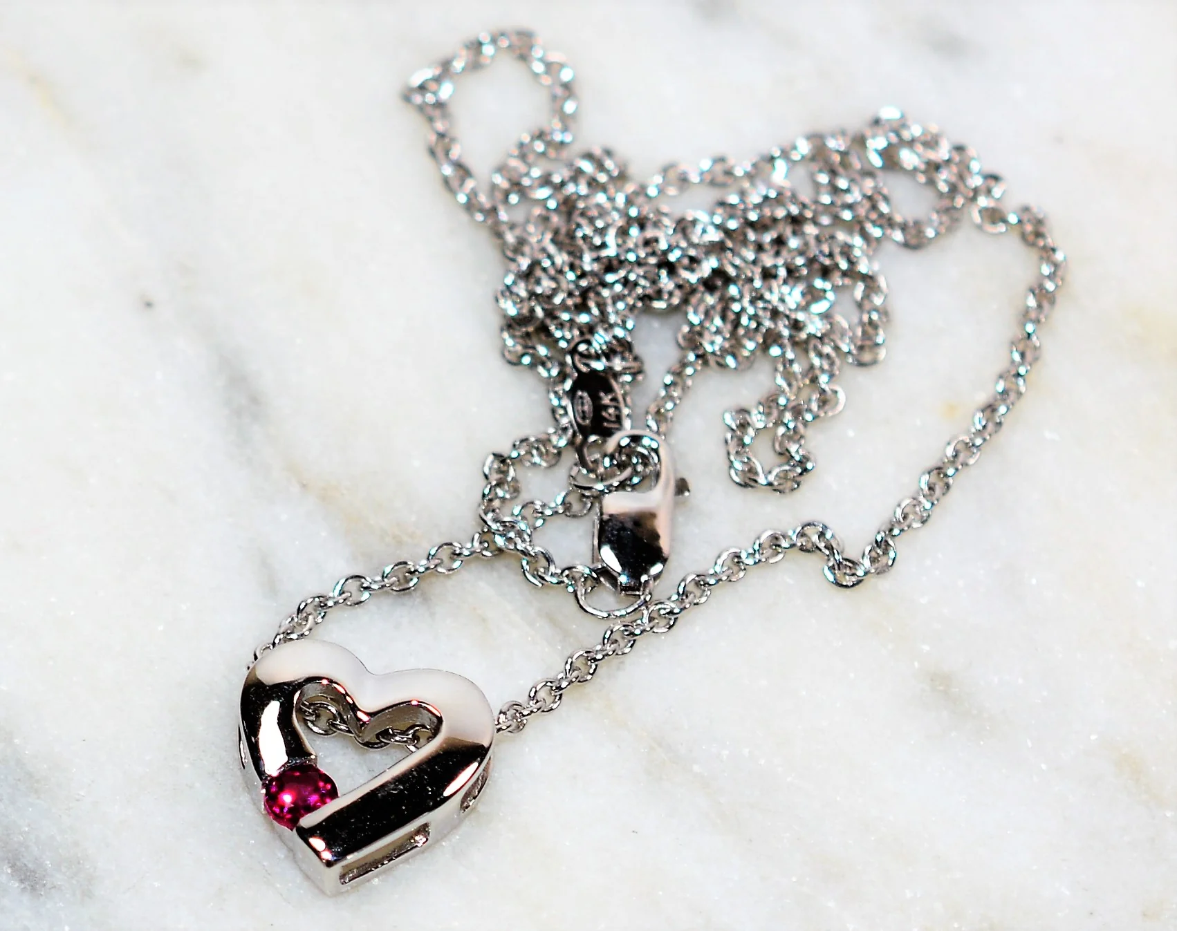 Natural Ruby Necklace 14K Solid White Gold .17ct Heart Necklace Pendant Necklace Birthstone Necklace Valentines Day Love Statement Jewelry - Image 11