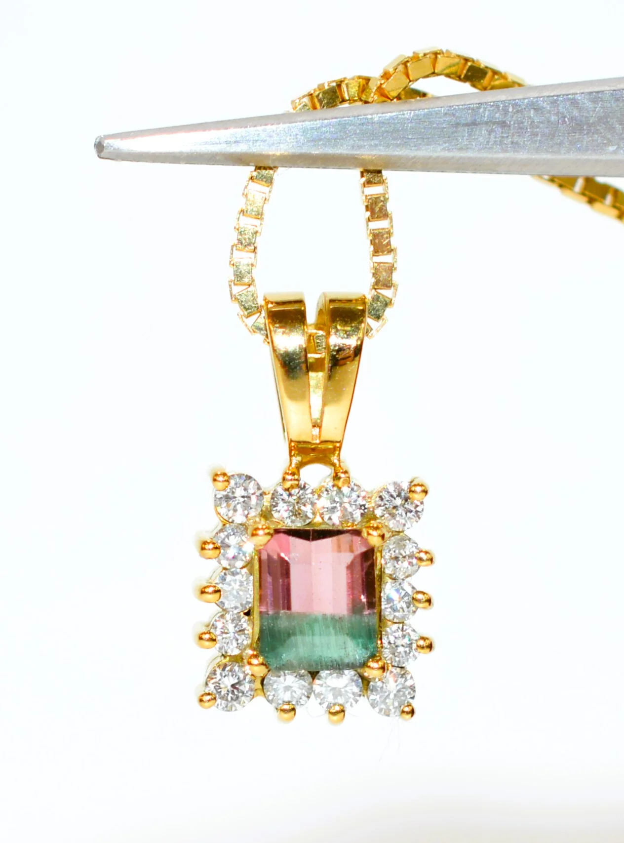 Natural Watermelon Tourmaline & Diamond Necklace 18K Solid Gold 1.09tcw Gemstone Pendant Womens Necklace Fine Jewelry Estate Jewelry Vintage - Image 11
