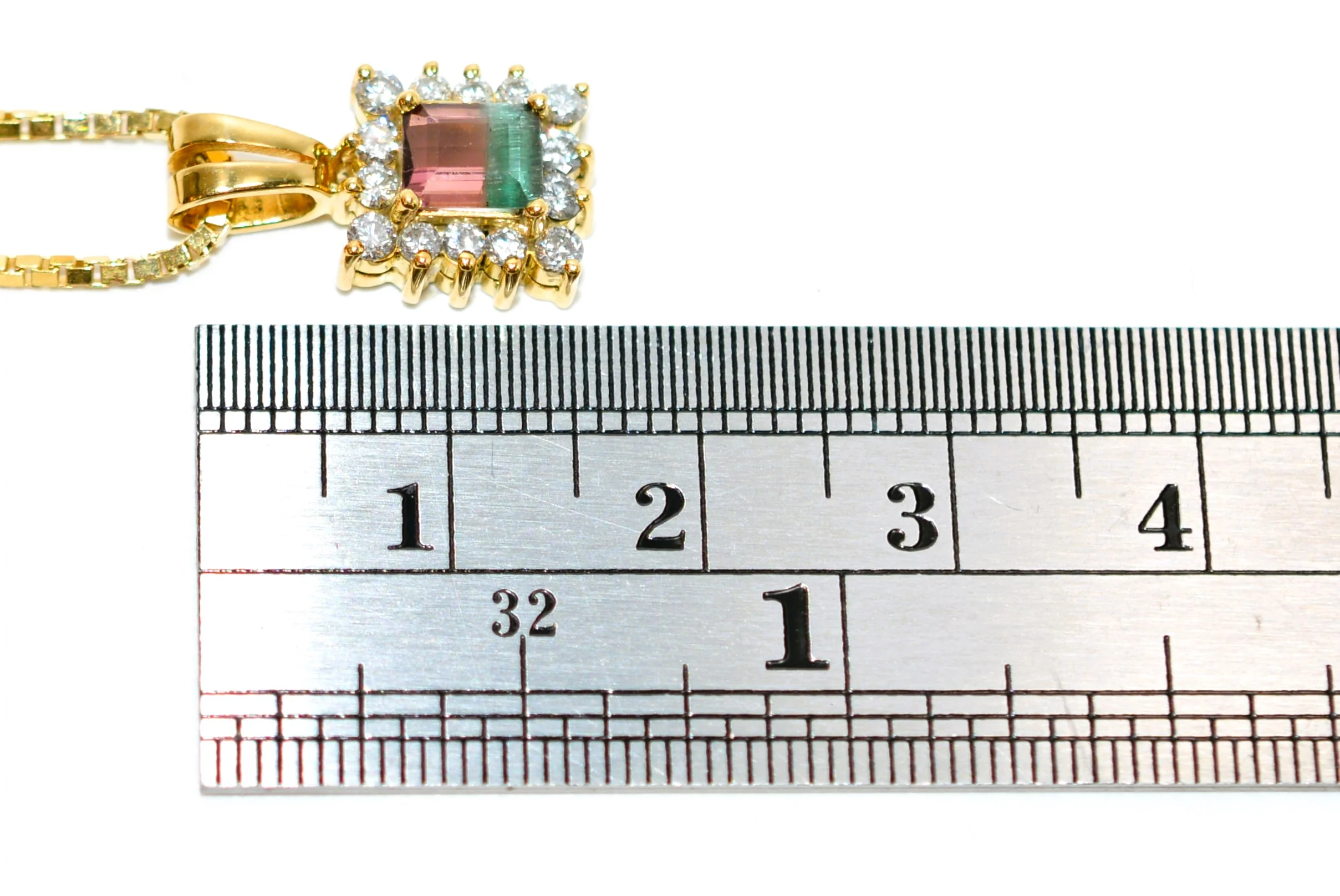 Natural Watermelon Tourmaline & Diamond Necklace 18K Solid Gold 1.09tcw Gemstone Pendant Womens Necklace Fine Jewelry Estate Jewelry Vintage - Image 5