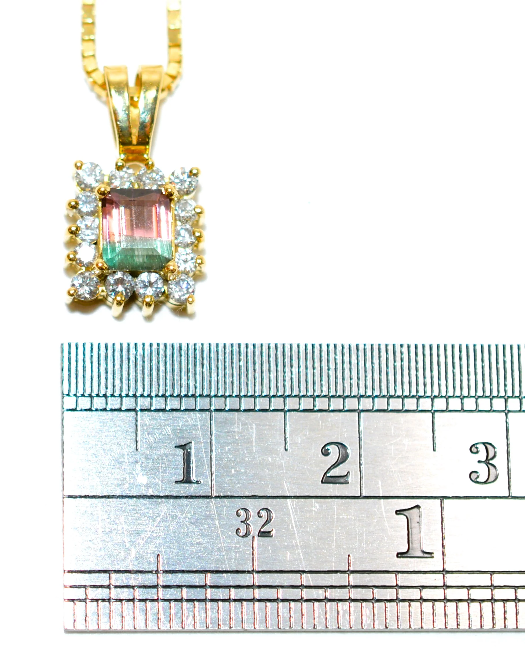 Natural Watermelon Tourmaline & Diamond Necklace 18K Solid Gold 1.09tcw Gemstone Pendant Womens Necklace Fine Jewelry Estate Jewelry Vintage - Image 6