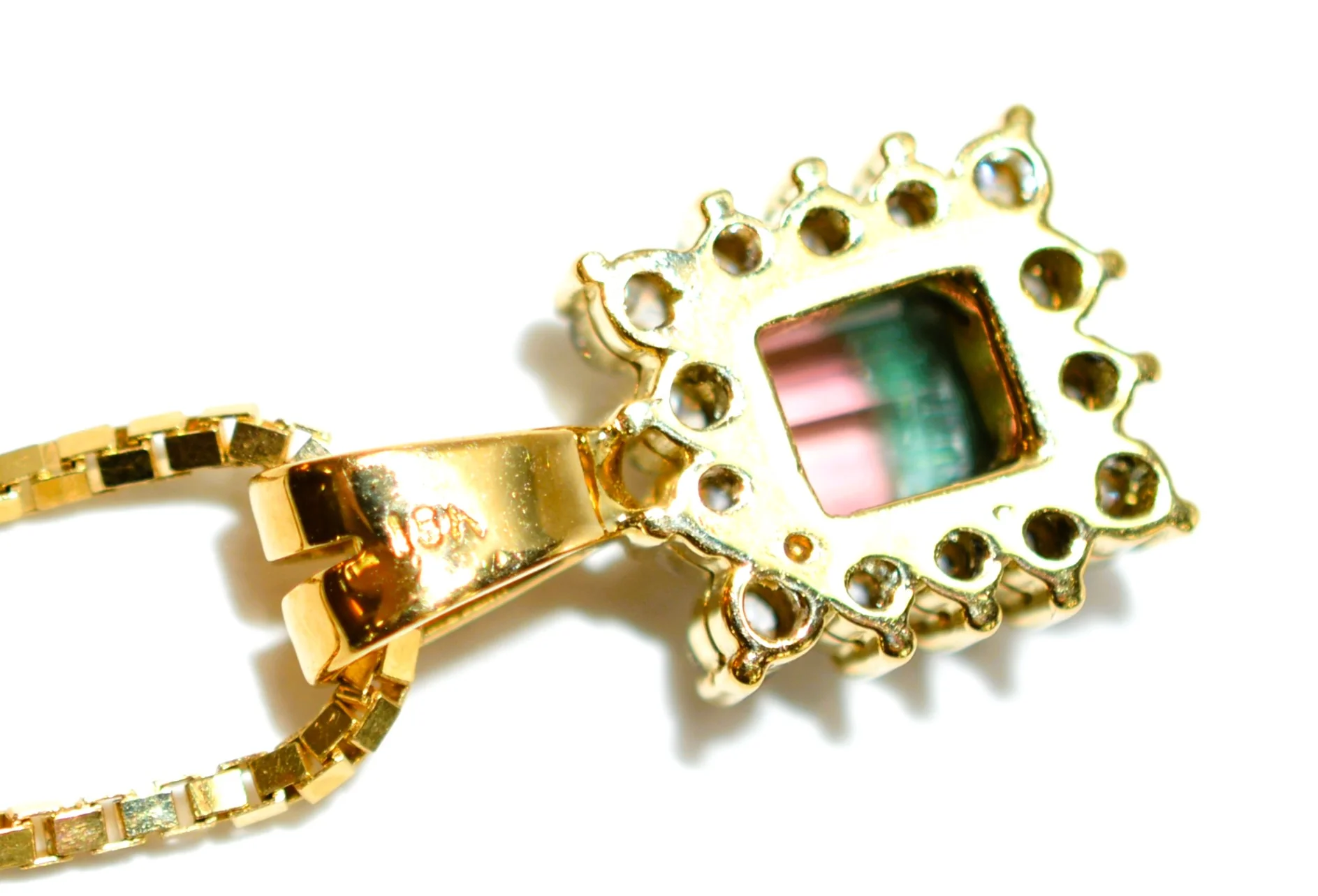 Natural Watermelon Tourmaline & Diamond Necklace 18K Solid Gold 1.09tcw Gemstone Pendant Womens Necklace Fine Jewelry Estate Jewelry Vintage - Image 7