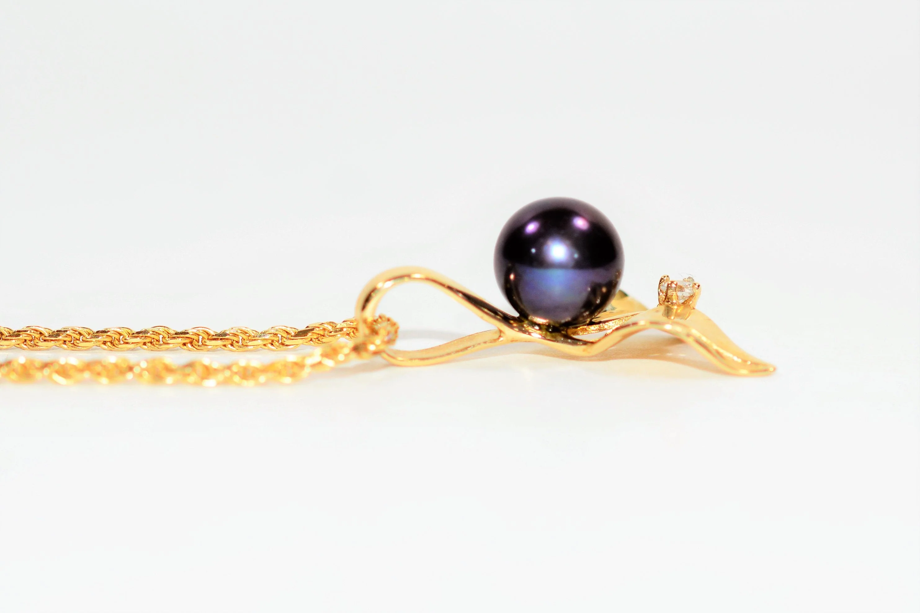 Natural Black Tahitian Pearl & Diamond Necklace 14K Solid Gold .04ct Gemstone Necklace Vintage Necklace Pendant Necklace Women's Necklace - Image 4