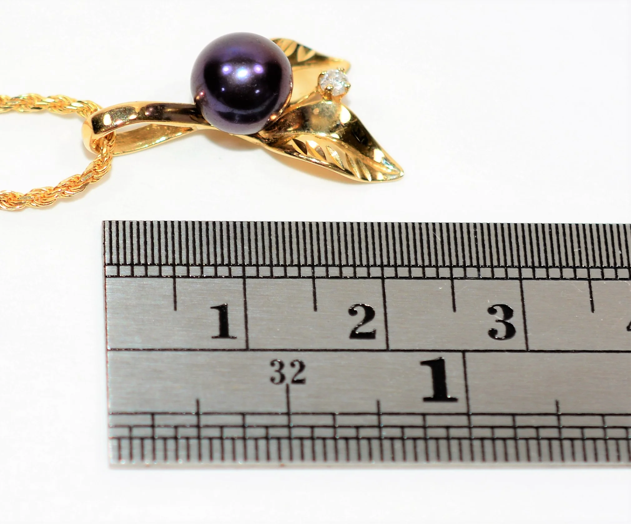 Natural Black Tahitian Pearl & Diamond Necklace 14K Solid Gold .04ct Gemstone Necklace Vintage Necklace Pendant Necklace Women's Necklace - Image 8