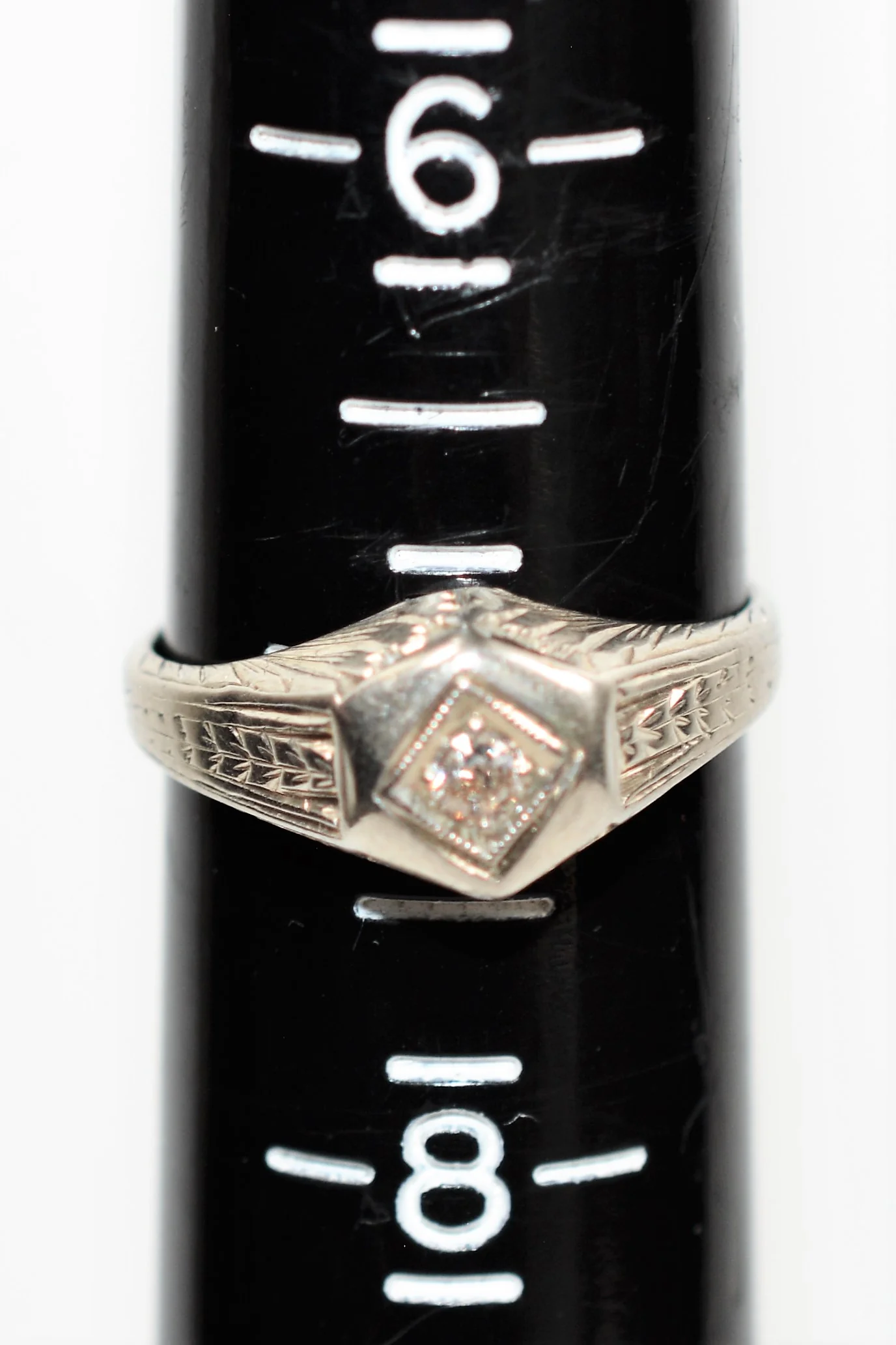 Natural Diamond Ring 18K Solid White Gold .05ct Engagement Ring Solitaire Ring Antique Ring Vintage Ring Art Deco Ring Fine Estate Jewellery - Image 10