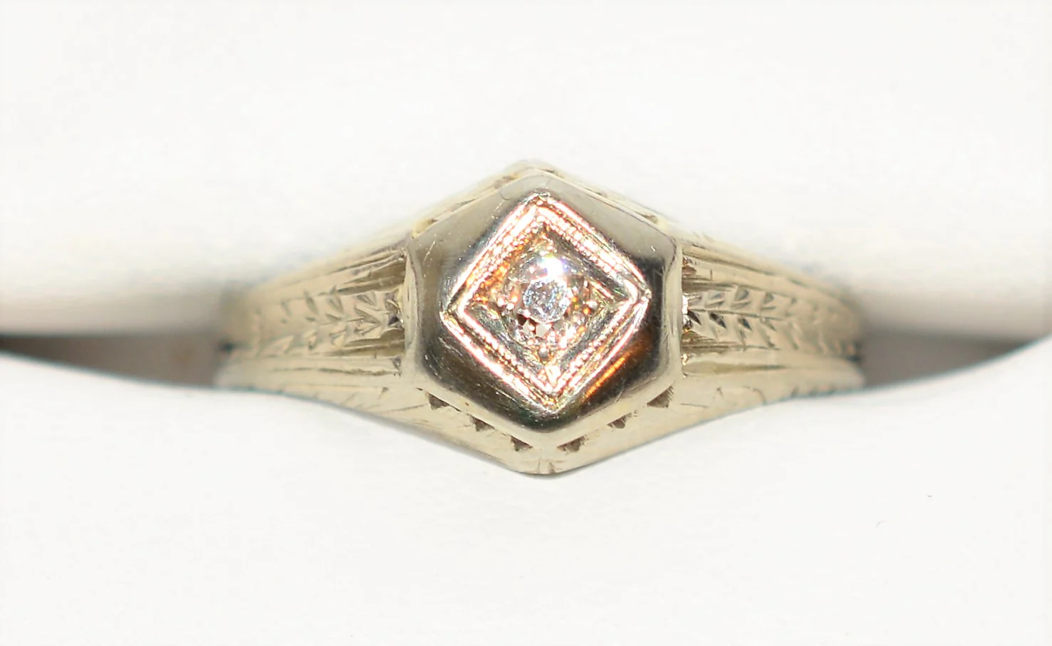 Natural Diamond Ring 18K Solid White Gold .05ct Engagement Ring Solitaire Ring Antique Ring Vintage Ring Art Deco Ring Fine Estate Jewellery - Image 5