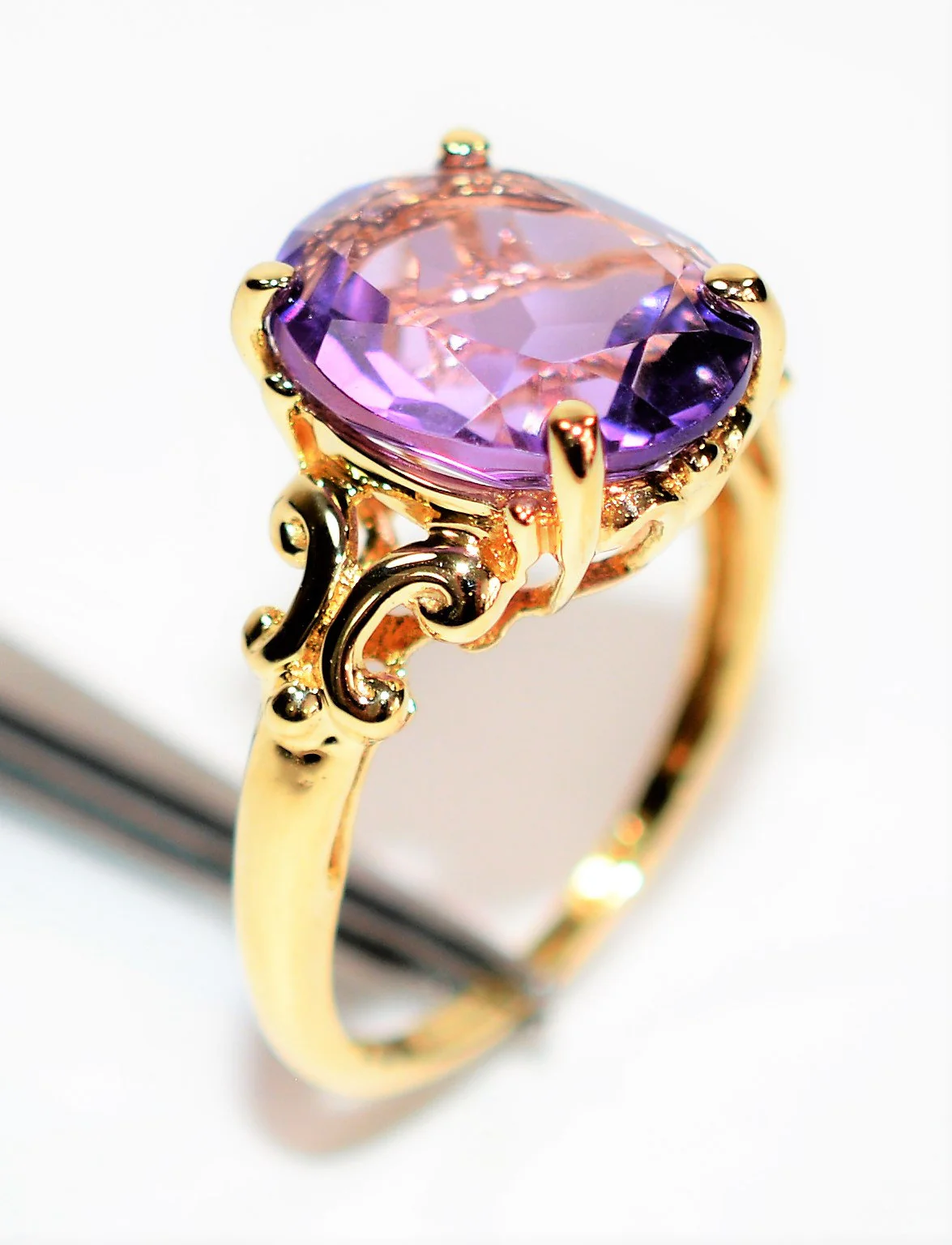 Natural Amethyst Ring 10K Solid Gold 3.93ct Birthstone Ring Solitaire Ring Vintage Ring Art Deco Ring Estate Jewelry Womens Ring Ladies Ring - Image 4