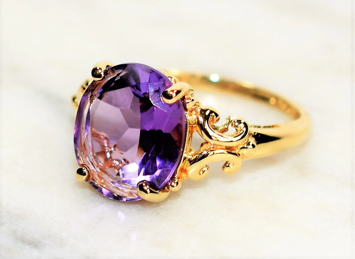 Natural Amethyst Ring 10K Solid Gold 3.93ct Birthstone Ring Solitaire Ring Vintage Ring Art Deco Ring Estate Jewelry Womens Ring Ladies Ring - Image 8