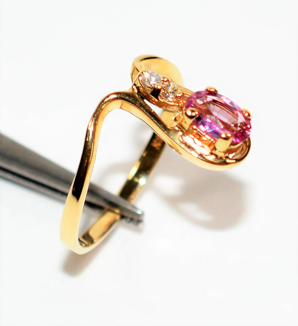 Certified Natural Padparadscha Sapphire & Diamond Ring 14K Solid Gold .60tcw Vintage Ring Statement Ring Gemstone Ring Fine Estate Jewelry - Image 5