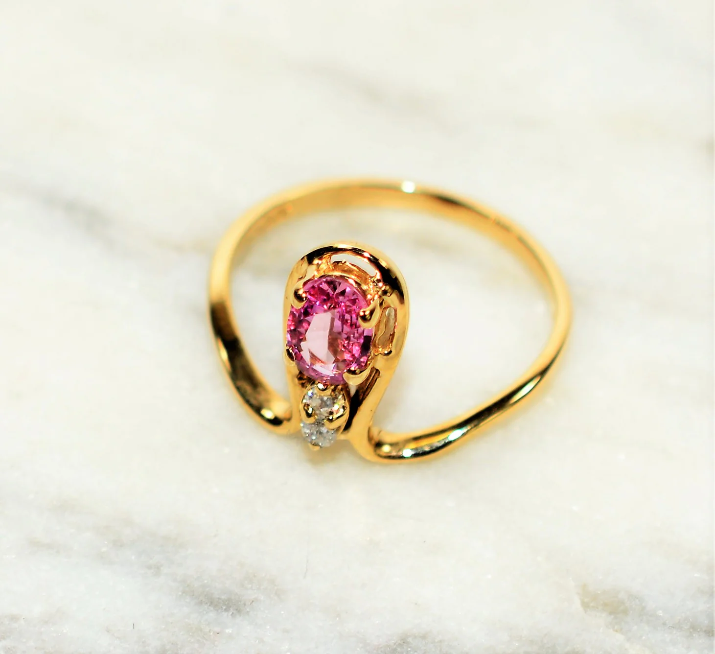 Certified Natural Padparadscha Sapphire & Diamond Ring 14K Solid Gold .60tcw Vintage Ring Statement Ring Gemstone Ring Fine Estate Jewelry - Image 9
