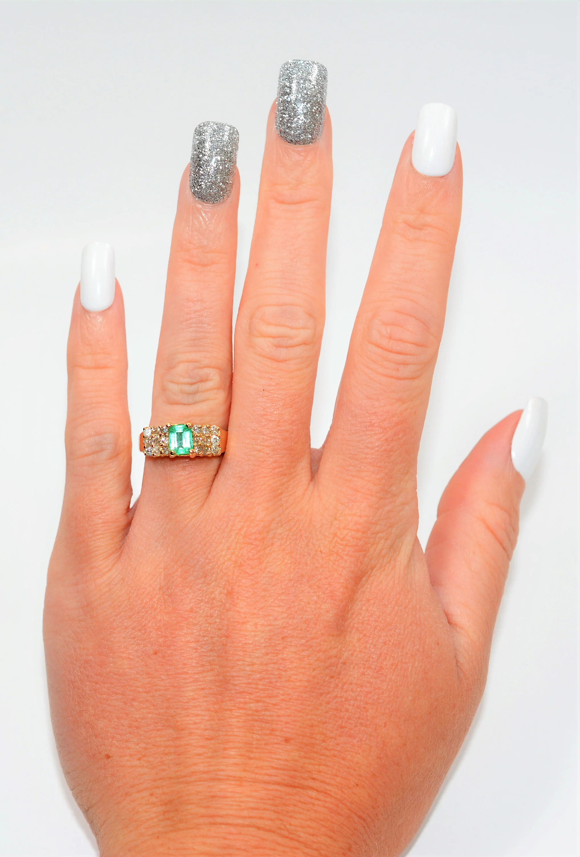 Natural Colombian Emerald & Diamond Ring 14K Solid Gold 1.41tcw Cluster Ring May Birthstone Ring Vintage Ring Gemstone Ring Ladies Ring Fine - Image 2