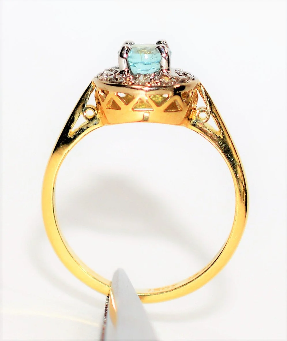 Natural Paraiba Tourmaline & Diamond Ring 18K Solid Gold .60tcw Gemstone Fine Halo Women’s Ring Ladies Ring Engagement Ring Estate Jewelry - Image 3