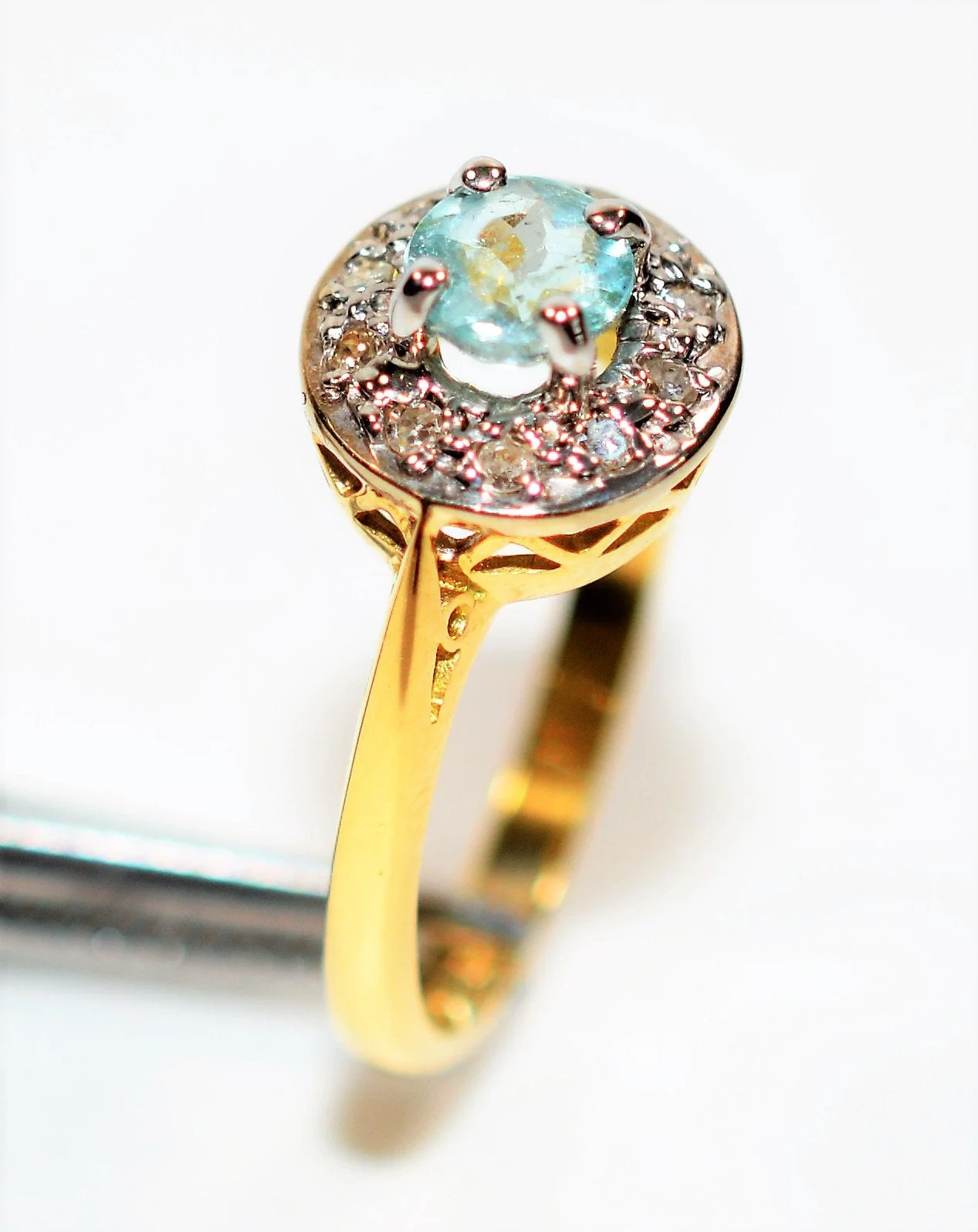 Natural Paraiba Tourmaline & Diamond Ring 18K Solid Gold .60tcw Gemstone Fine Halo Women’s Ring Ladies Ring Engagement Ring Estate Jewelry - Image 4