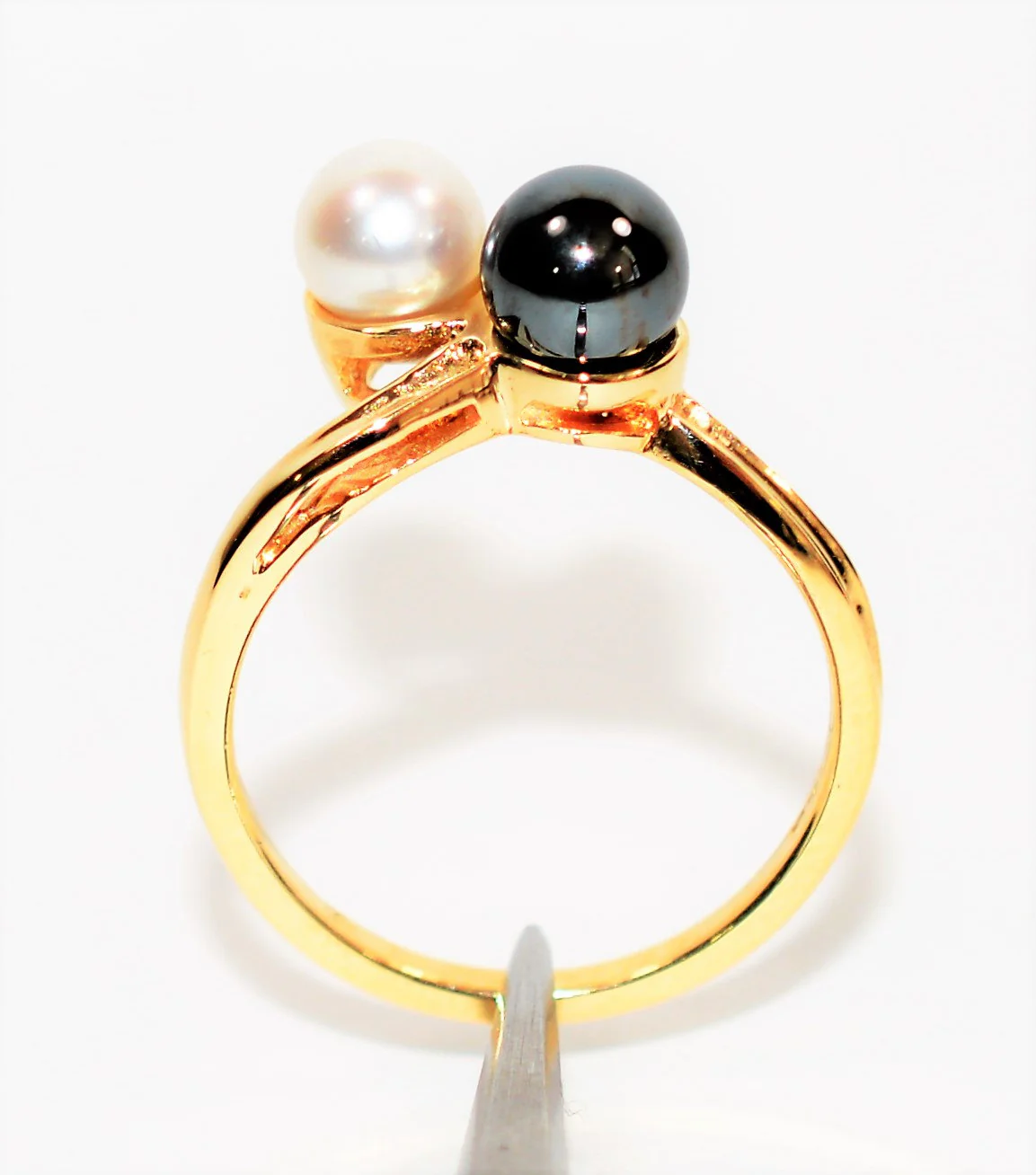 Natural Tahitian Pearl & Akoya Pearl Ring 10K Solid Gold 5.50mm Black Pearl Gemstone Ring Estate Jewelry Vintage Ring Statement Women’s Ring - Image 3