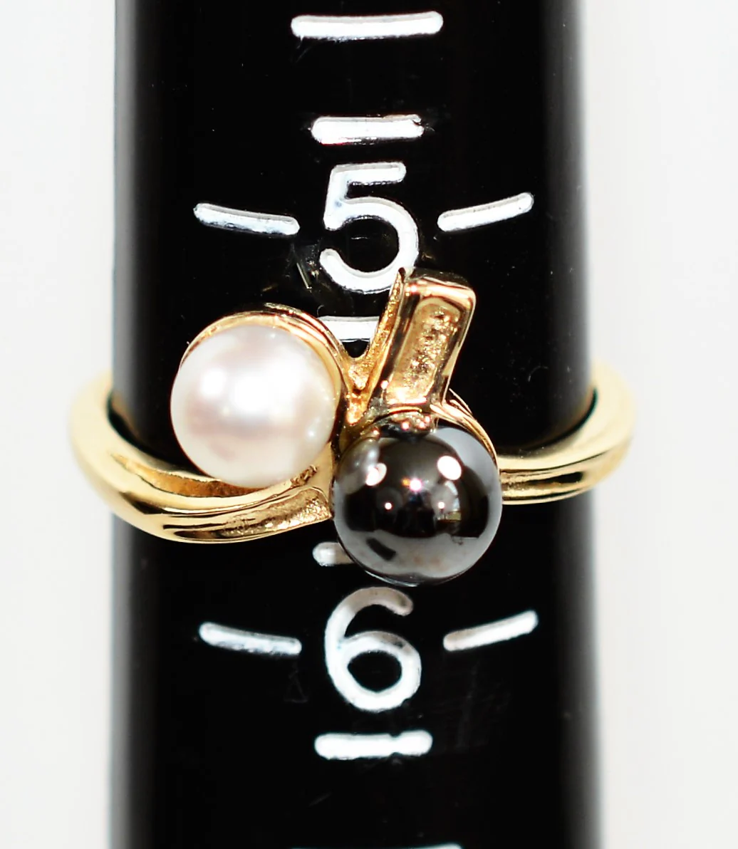Natural Tahitian Pearl & Akoya Pearl Ring 10K Solid Gold 5.50mm Black Pearl Gemstone Ring Estate Jewelry Vintage Ring Statement Women’s Ring - Image 9