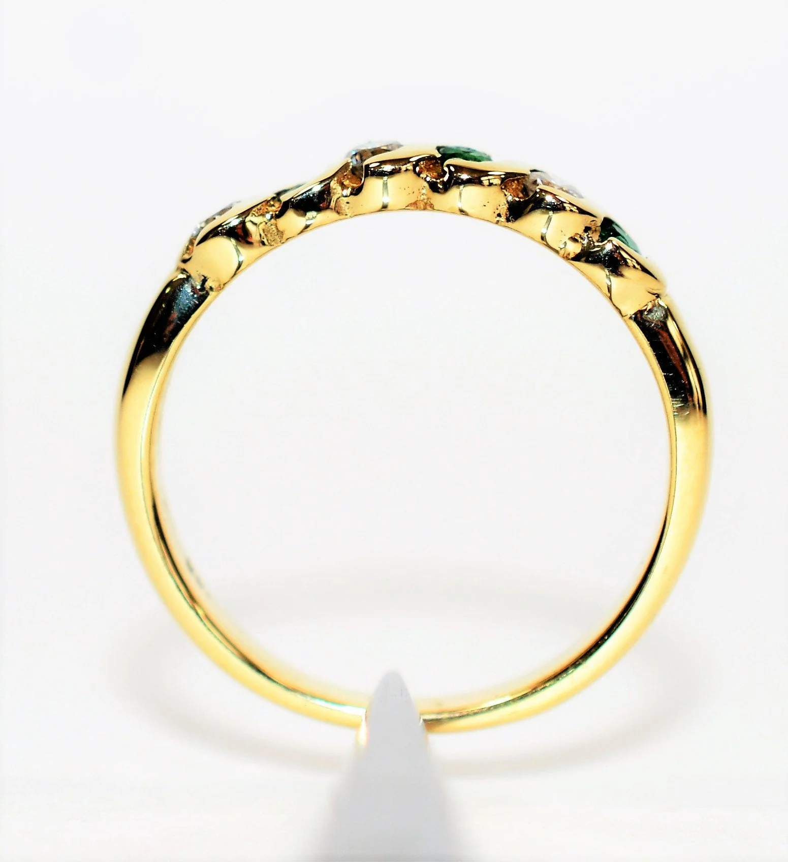 Natural Colombian Emerald & Diamond Band 14K Solid Gold .21tcw Wedding Ring Stackable Ring Band Ring Women’s Ring May Birthstone Ring Estate - Image 3