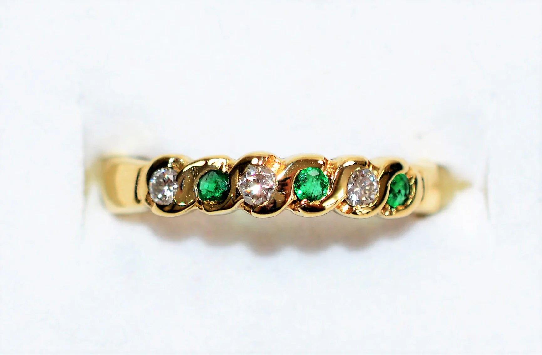 Natural Colombian Emerald & Diamond Band 14K Solid Gold .21tcw Wedding Ring Stackable Ring Band Ring Women’s Ring May Birthstone Ring Estate - Image 5