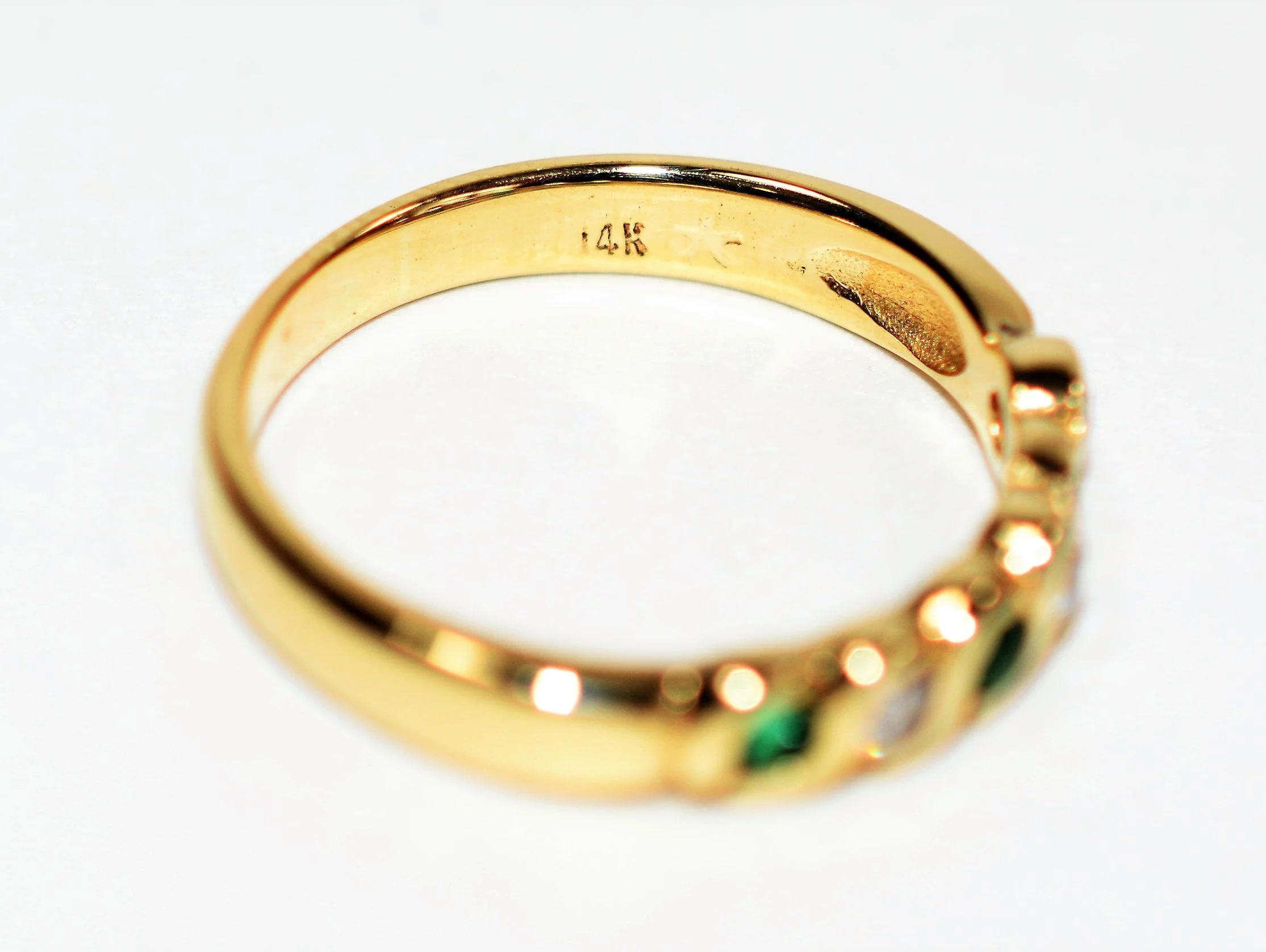 Natural Colombian Emerald & Diamond Band 14K Solid Gold .21tcw Wedding Ring Stackable Ring Band Ring Women’s Ring May Birthstone Ring Estate - Image 6