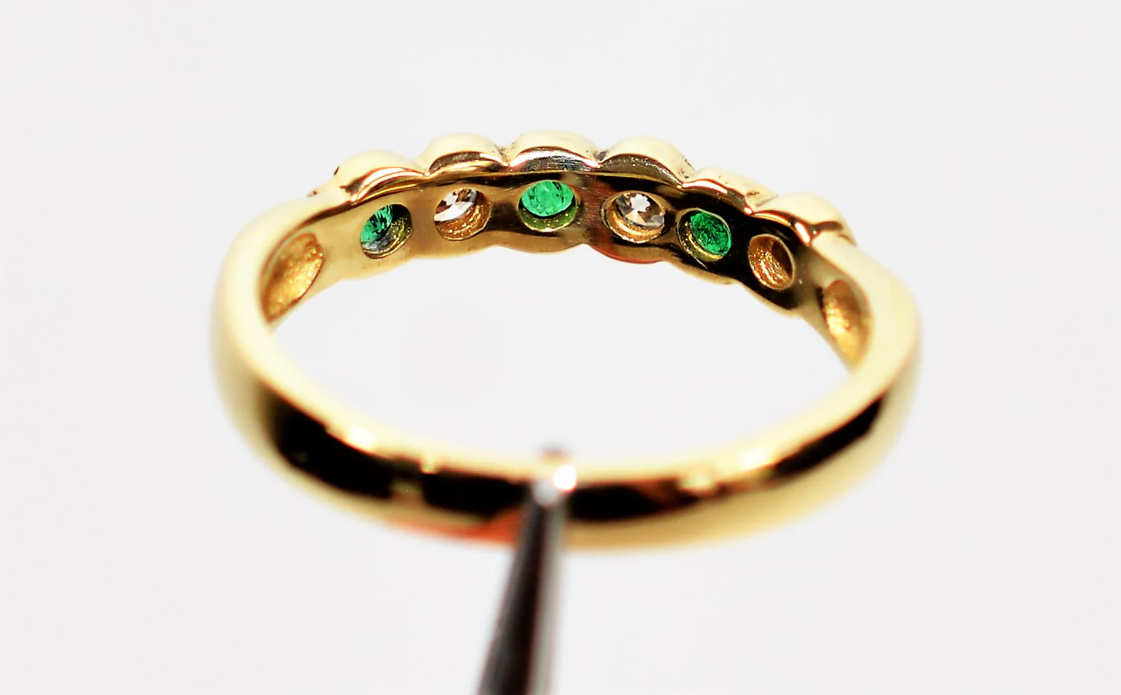 Natural Colombian Emerald & Diamond Band 14K Solid Gold .21tcw Wedding Ring Stackable Ring Band Ring Women’s Ring May Birthstone Ring Estate - Image 7