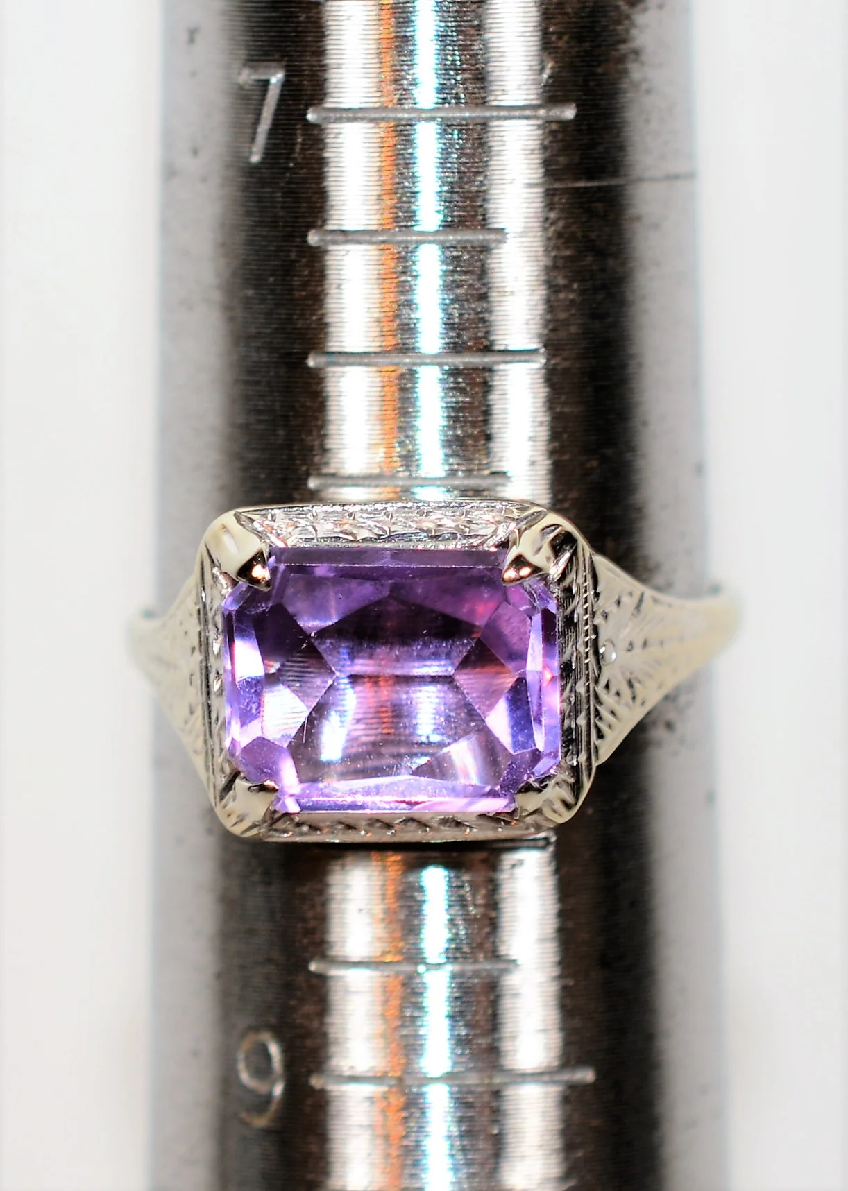 Natural Amethyst Ring 14K Solid White Gold 2.68ct Antique Ring Birthstone Ring Purple Ring Art Deco Ring Solitaire Ring Women’s Ring Estate - Image 10