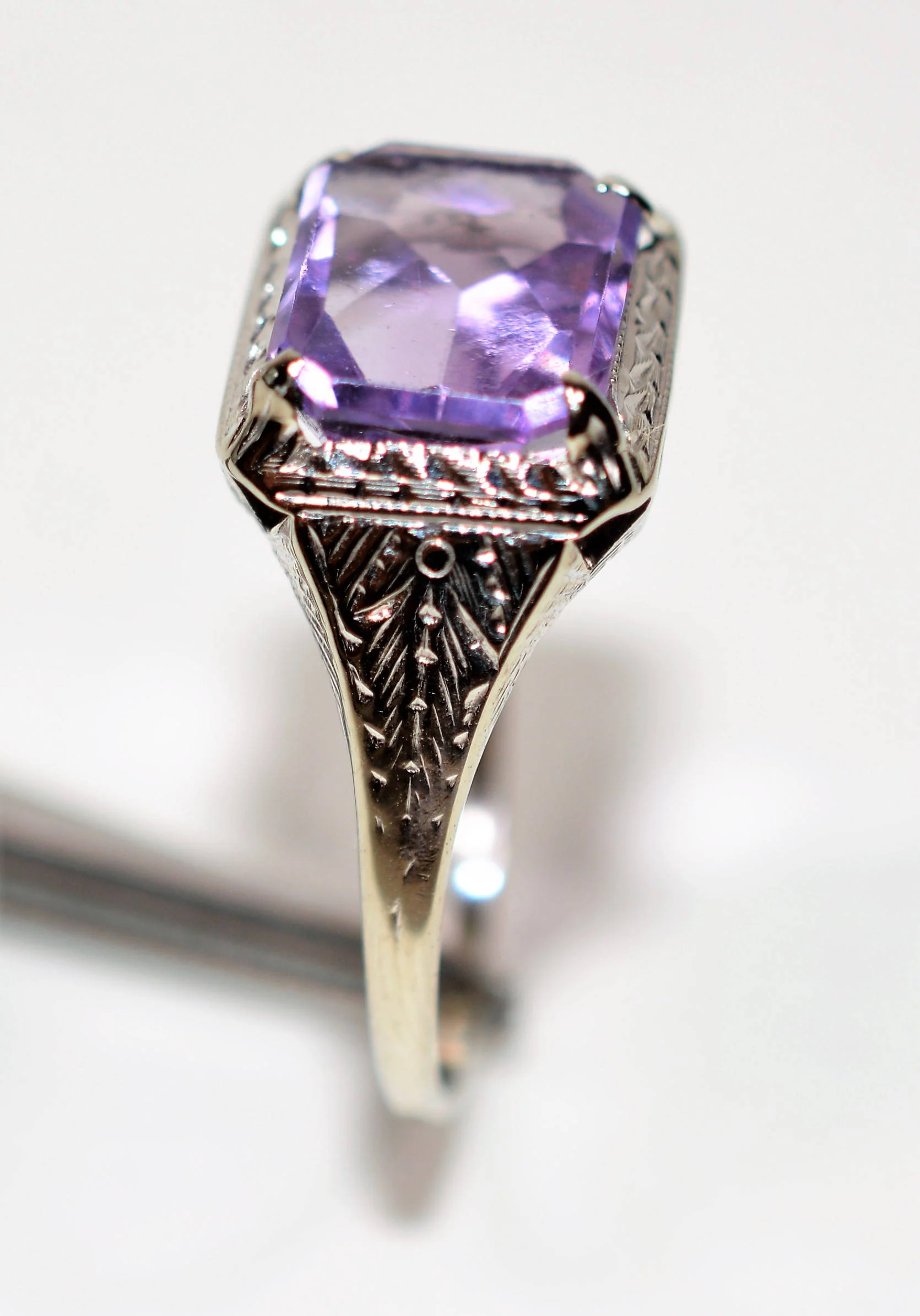Natural Amethyst Ring 14K Solid White Gold 2.68ct Antique Ring Birthstone Ring Purple Ring Art Deco Ring Solitaire Ring Women’s Ring Estate - Image 4