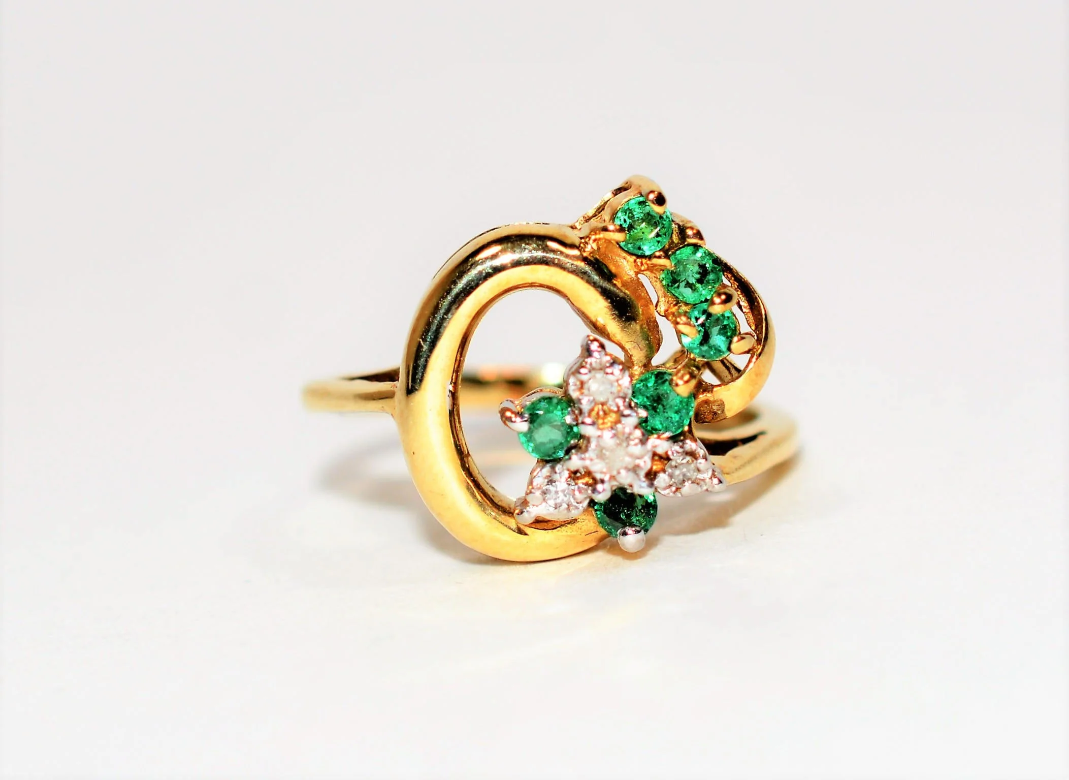 Natural Colombian Emerald & Diamond Ring 10K Solid Gold .21tcw Cluster Ring Gemstone Ring May Birthstone Ring Women’s Ring Statement Ring
