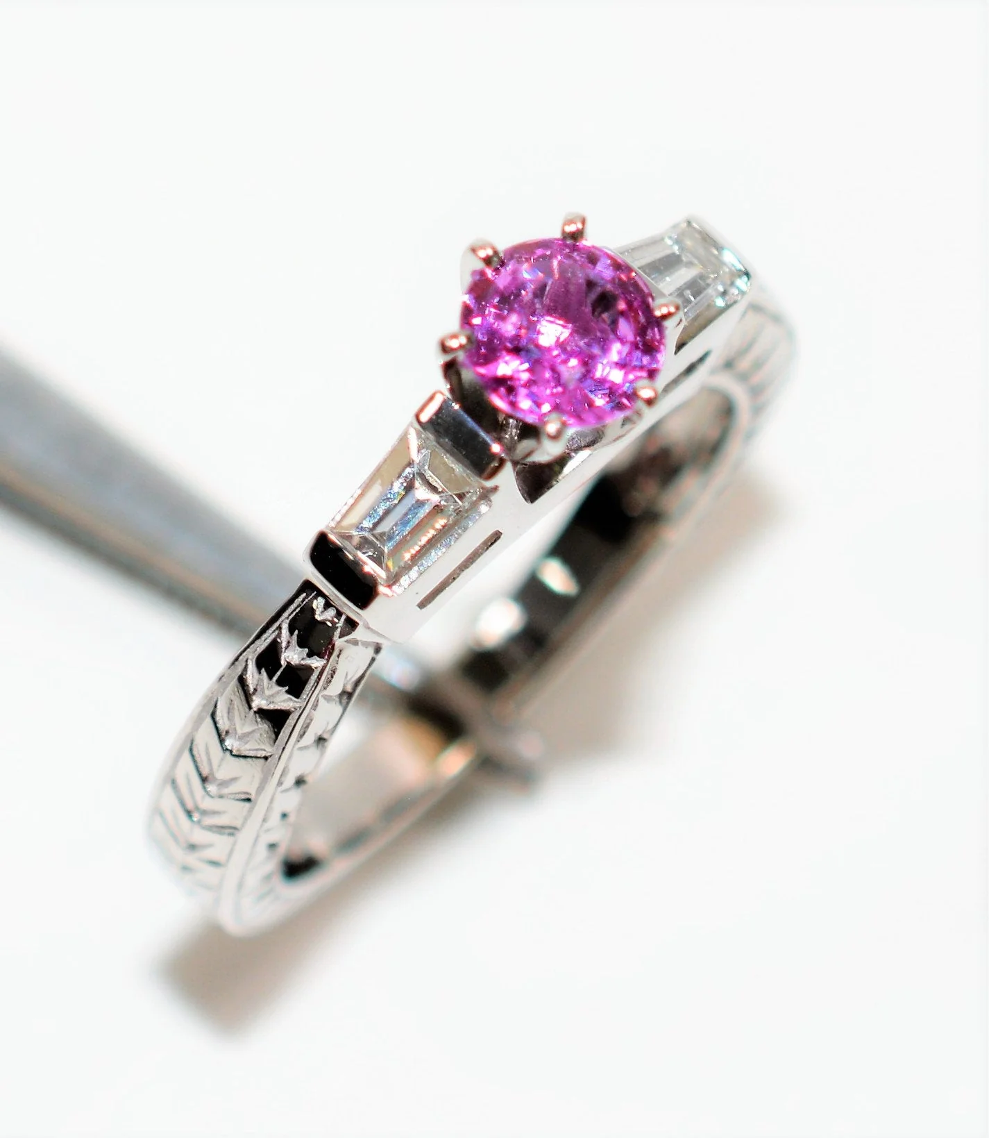 Natural Padparadscha Sapphire & Diamond Ring 14K Solid White Gold 1.30tcw Engagement Ring Pink Ring Gemstone Ring Statement Ring Birthstone - Image 4