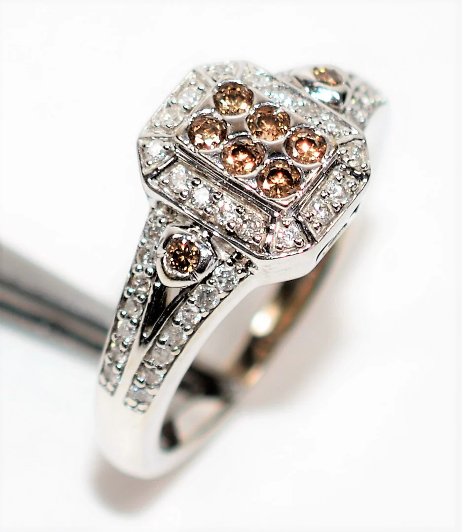 Natural Fancy Chocolate Diamond Ring 14K Solid White Gold .46tcw Cluster Ring Engagement Ring Cocktail Ring Designer Ring Estate Womens Ring - Image 4
