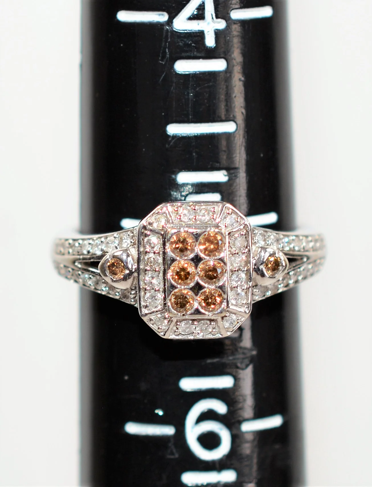 Natural Fancy Chocolate Diamond Ring 14K Solid White Gold .46tcw Cluster Ring Engagement Ring Cocktail Ring Designer Ring Estate Womens Ring - Image 9