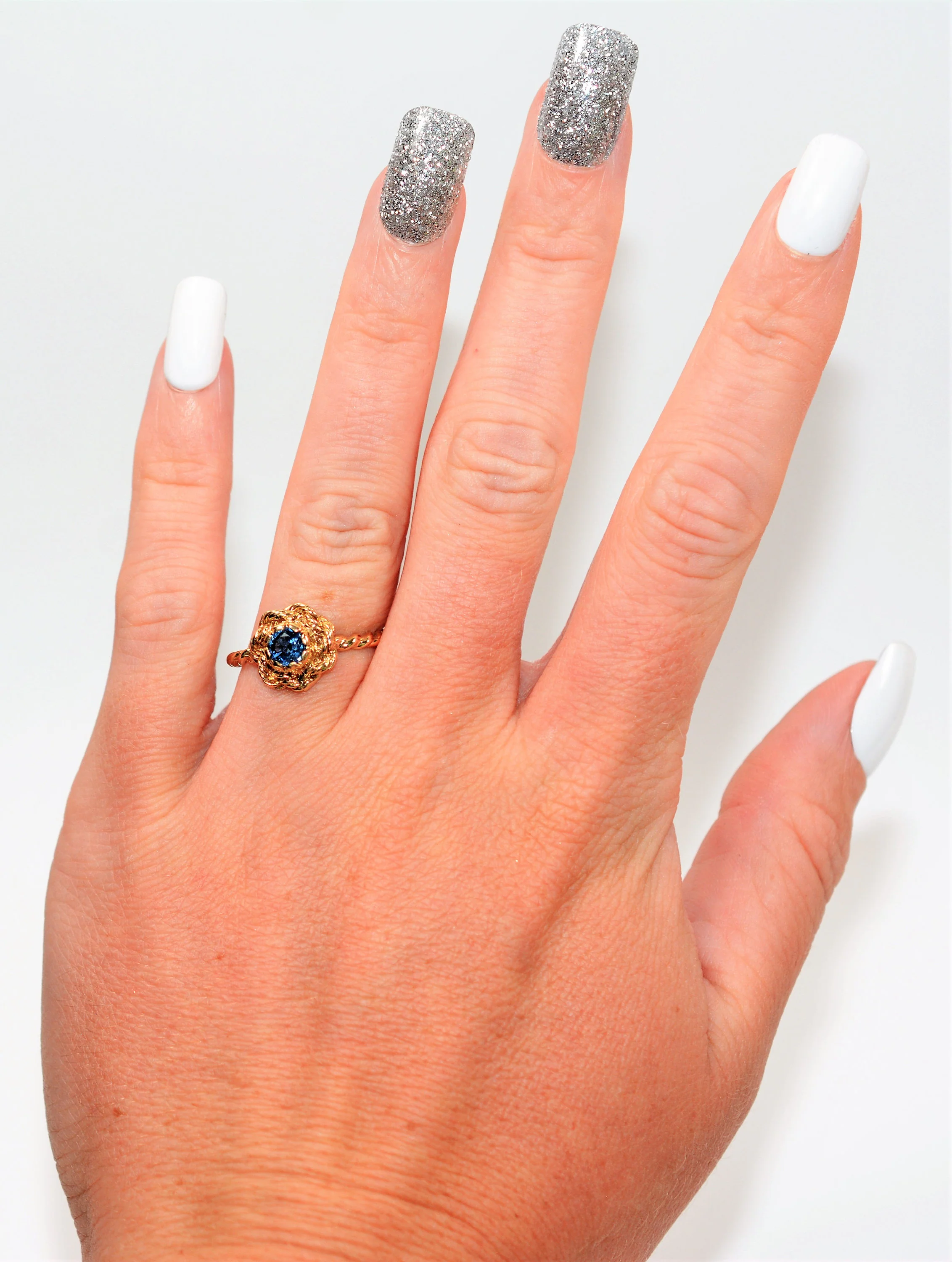 Natural Ceylon Sapphire Ring 14K Solid Gold .53ct Sri Lankan Sapphire Ring Solitaire Ring Flower Ring Fashion Ring September Birthstone Ring - Image 2