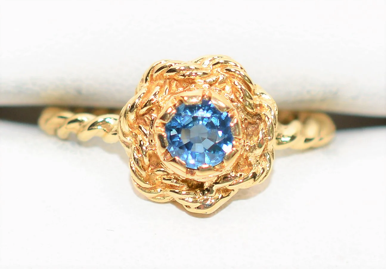 Natural Ceylon Sapphire Ring 14K Solid Gold .53ct Sri Lankan Sapphire Ring Solitaire Ring Flower Ring Fashion Ring September Birthstone Ring - Image 5