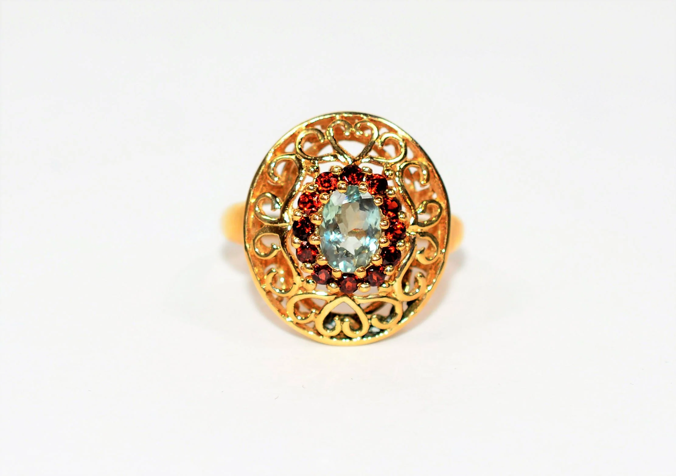 Natural Paraiba Tourmaline & Garnet Ring 10K Solid Gold 1.42tcw Gemstone Ring Women's Ring Ballerina Ring Vintage Jewelry Fine Jewellery