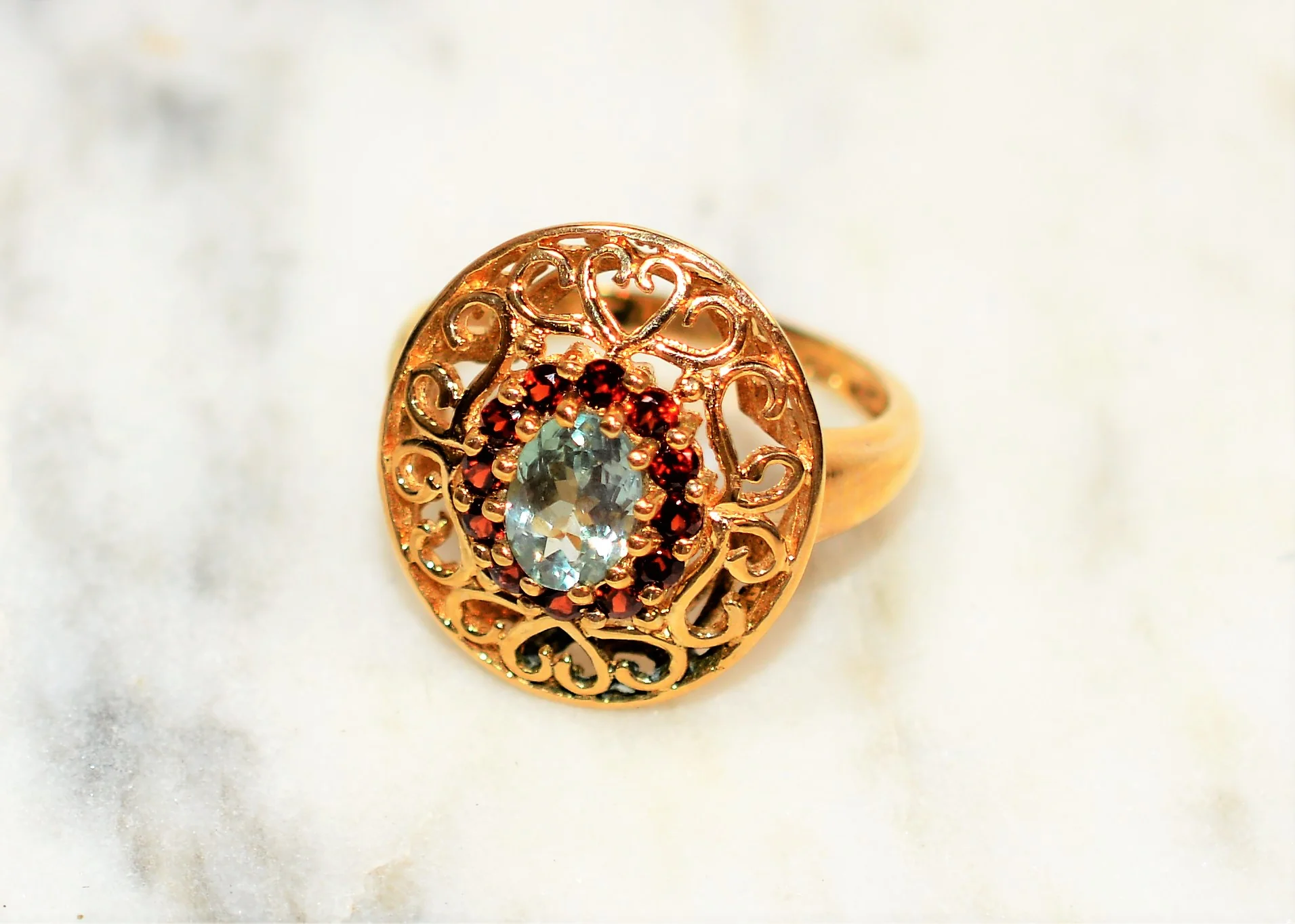 Natural Paraiba Tourmaline & Garnet Ring 10K Solid Gold 1.42tcw Gemstone Ring Women's Ring Ballerina Ring Vintage Jewelry Fine Jewellery - Image 9