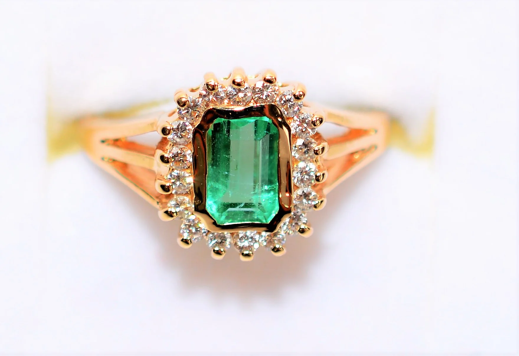 Natural Colombian Emerald & Diamond Ring 14K Solid Gold .82tcw Halo Ring Gemstone Ring May Birthstone Ring Emerald Ring Women's Ring Estate - Image 5