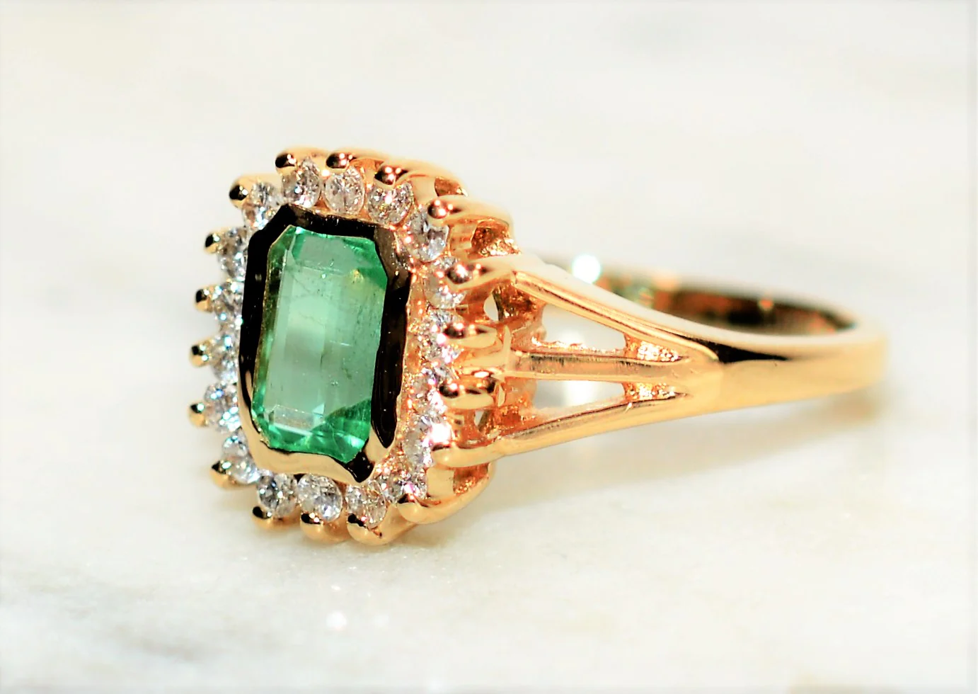 Natural Colombian Emerald & Diamond Ring 14K Solid Gold .82tcw Halo Ring Gemstone Ring May Birthstone Ring Emerald Ring Women's Ring Estate - Image 8