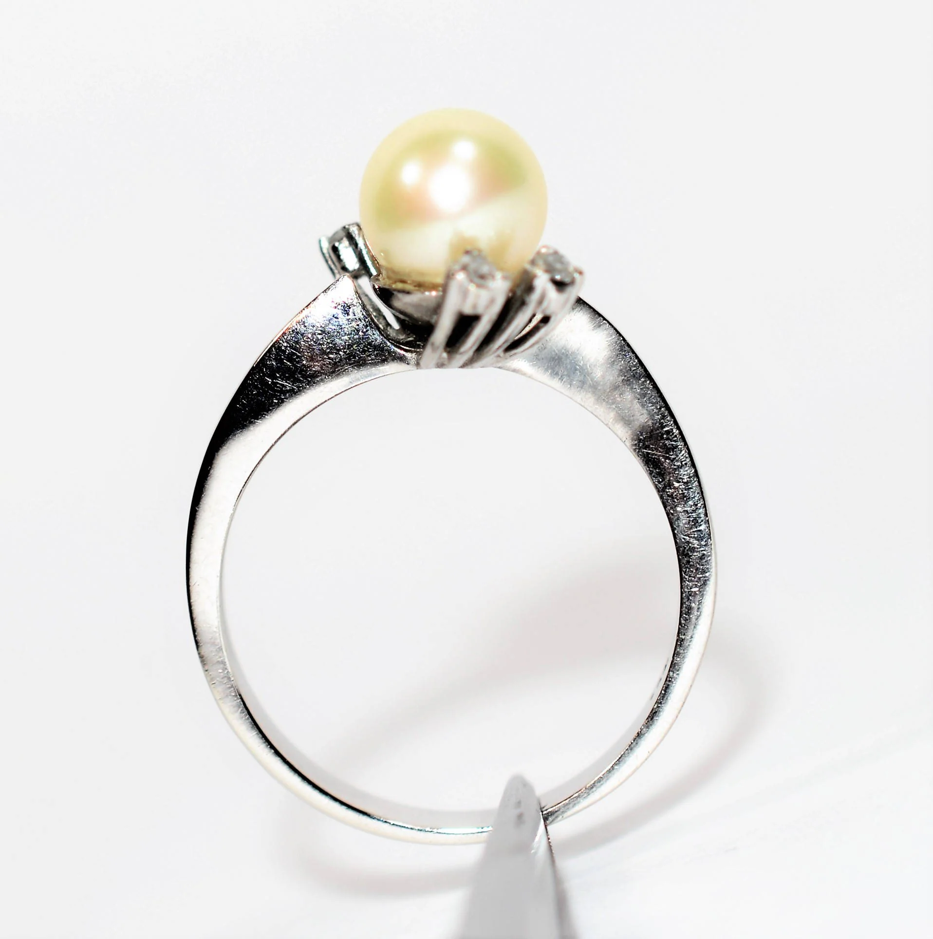 Natural Akoya Pearl & Diamond Ring 18K Solid White Gold .12tcw Gemstone Ring Pearl Ring June Birthstone Ring Ladies Ring Women's Ring Estate - Image 3