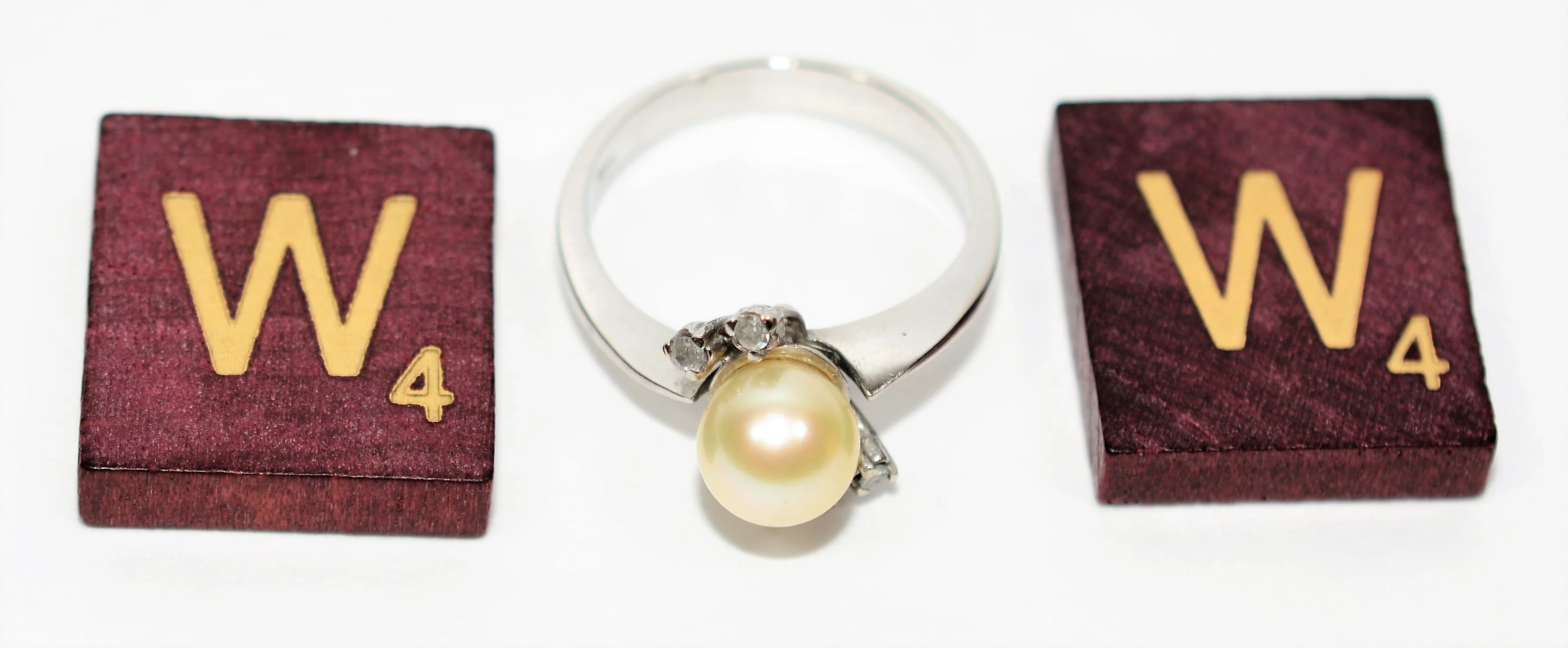 Natural Akoya Pearl & Diamond Ring 18K Solid White Gold .12tcw Gemstone Ring Pearl Ring June Birthstone Ring Ladies Ring Women's Ring Estate - Image 8
